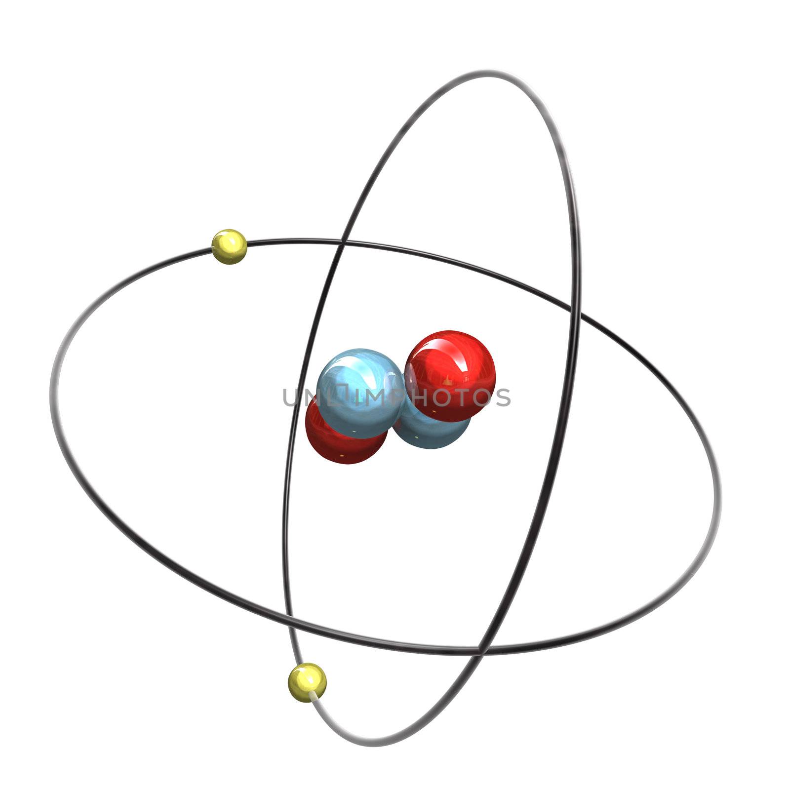 3d made - Helium Atom (red, blue, yellow)