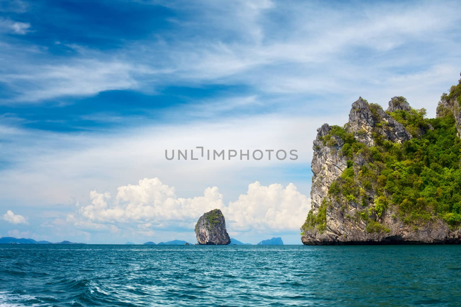 tall cliff with trees at Andaman Sea, Thailand