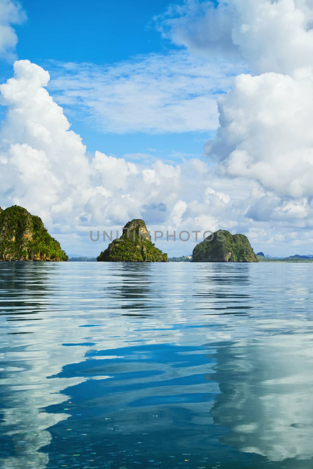 tall cliffs with trees at Andaman Sea, Thailand