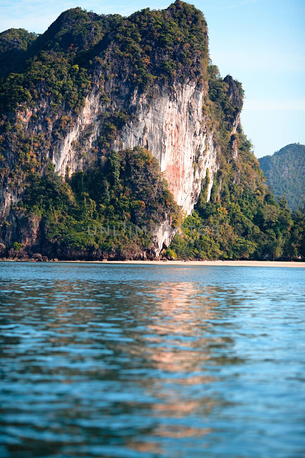 tall cliff with trees at Andaman Sea, Thailand