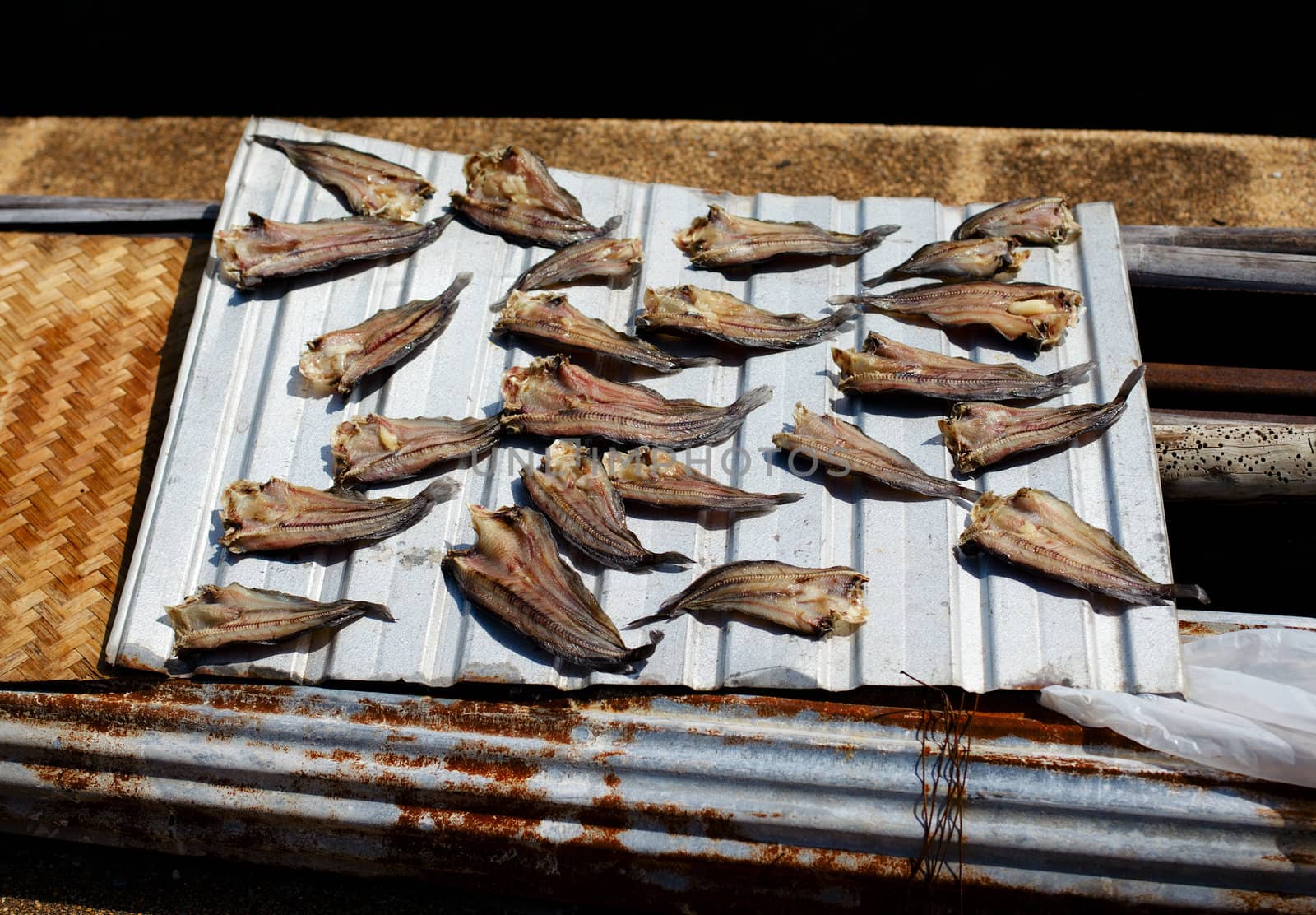 small fish dried on sun at summer day