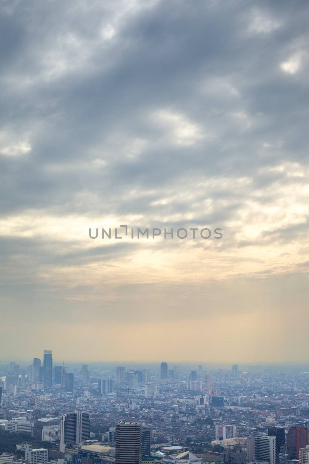 Bangkok aerial city view at sunset, Thailand