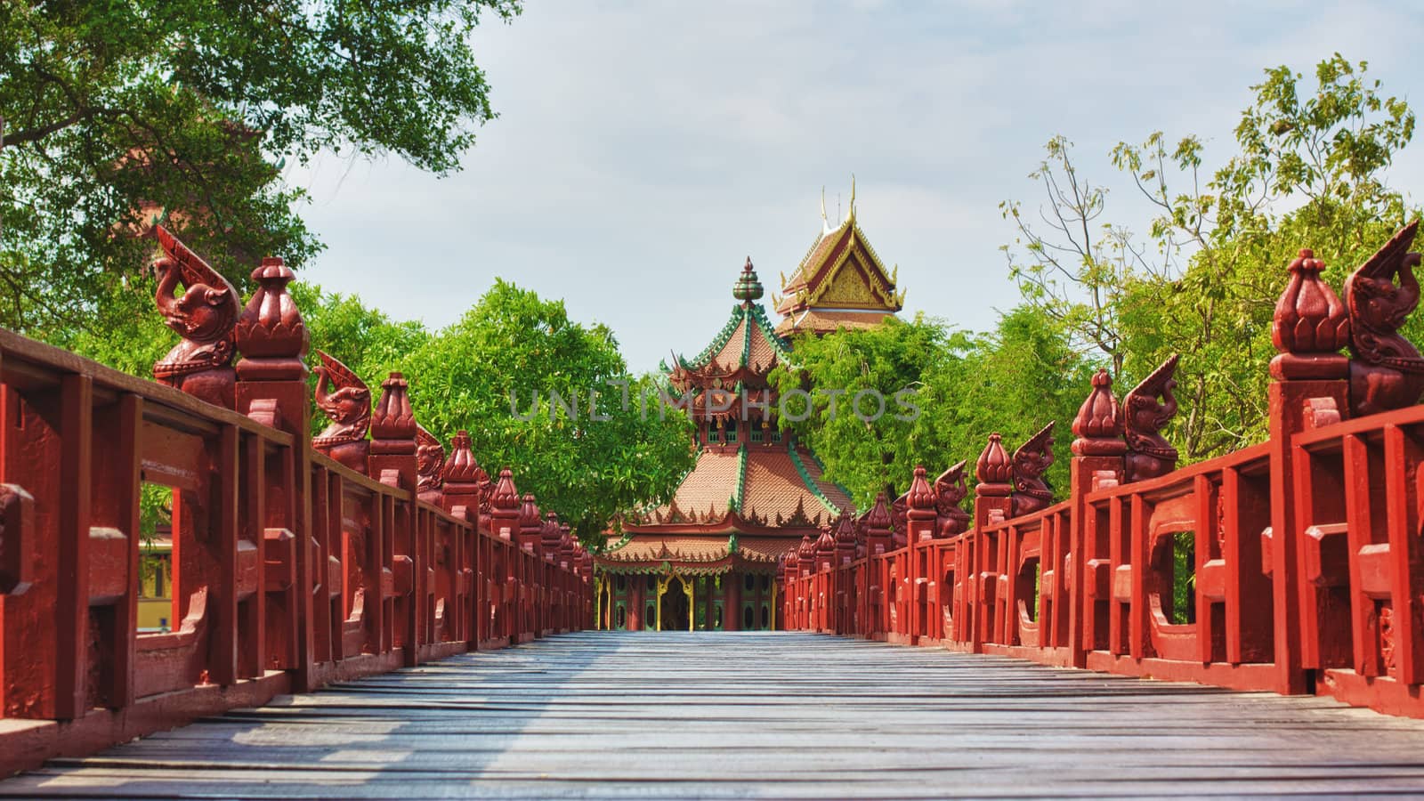 wooden bridge in Mueang Boran, aka Ancient Siam, Bangkok, Thailand