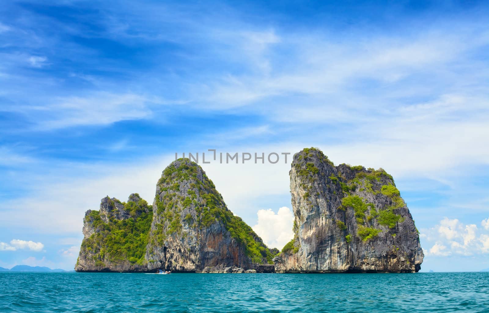 tall cliff with trees at Andaman Sea, Thailand