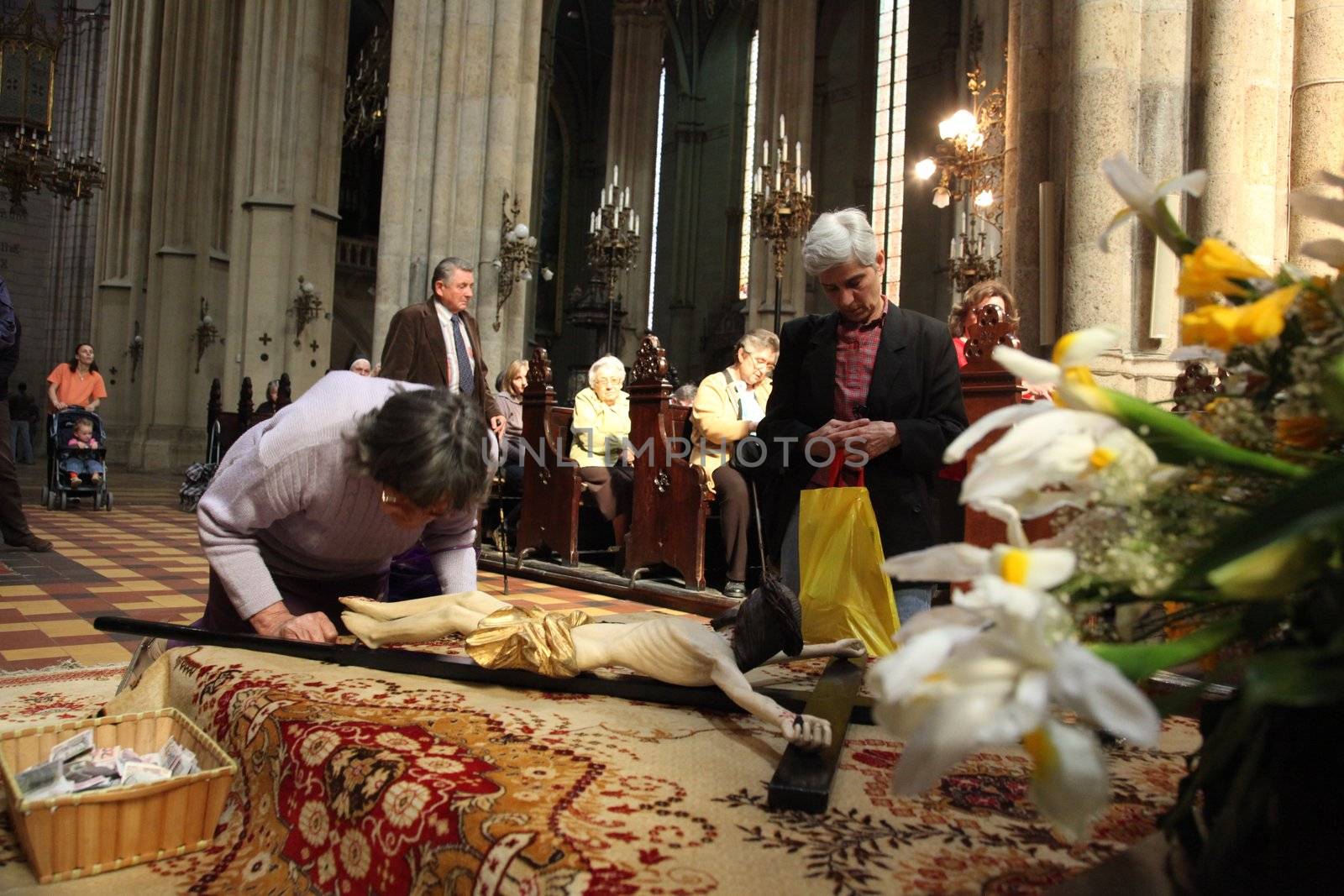 ZAGREB, CROATIA - APRIL 11: On Holy Saturday, people pray in front of God's tomb in the Zagreb Cathedral, April 11, 2009 in Zagreb, Croatia.