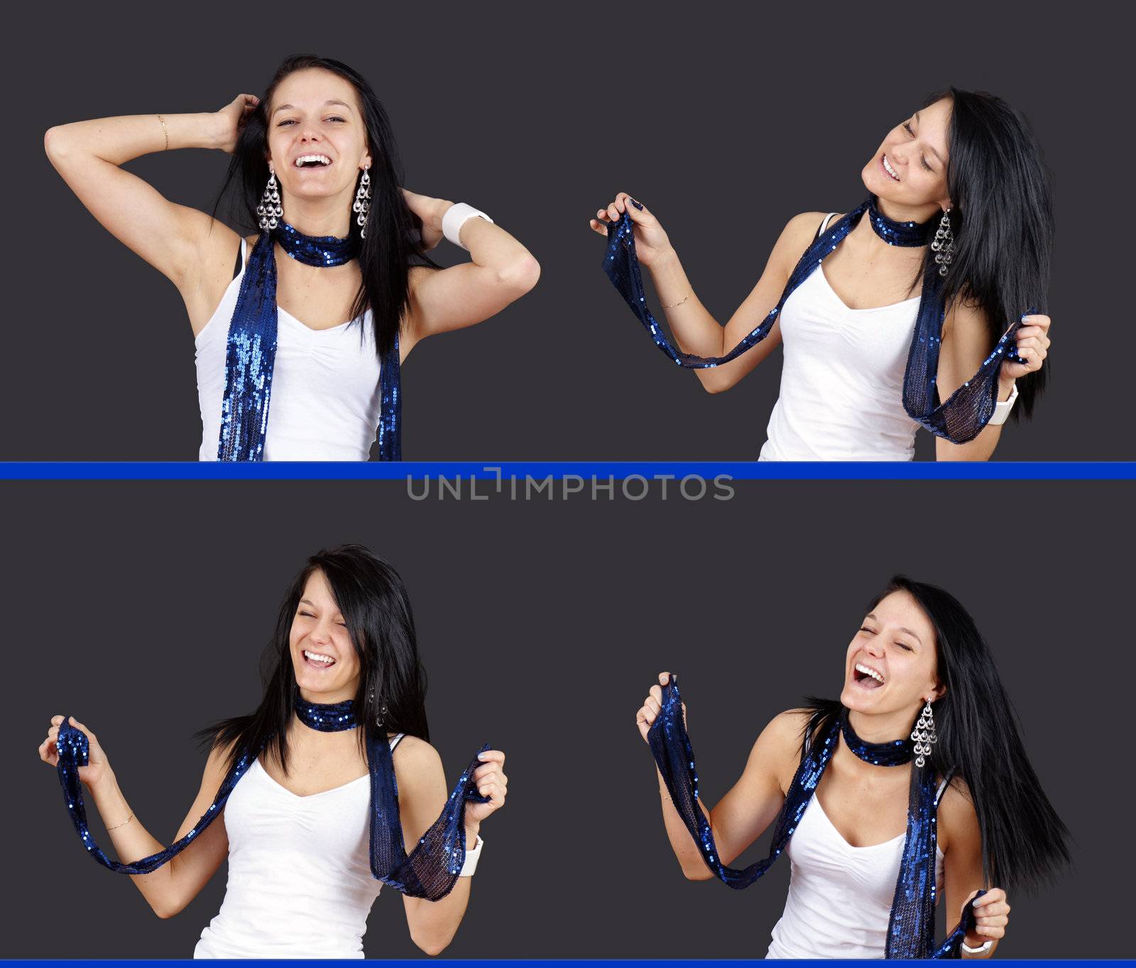 Party composition: sequence of a pretty young brunette woman having fun dancing at a club, full resolution serie.