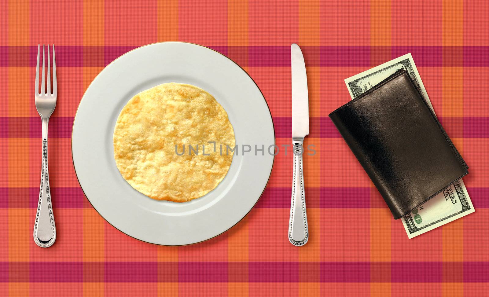 fried pancake on white plate for consumer in cafeteria