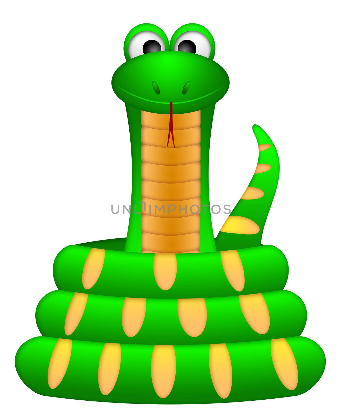 Cute Green Snake Coiled Up Isolated on White Background Illustration