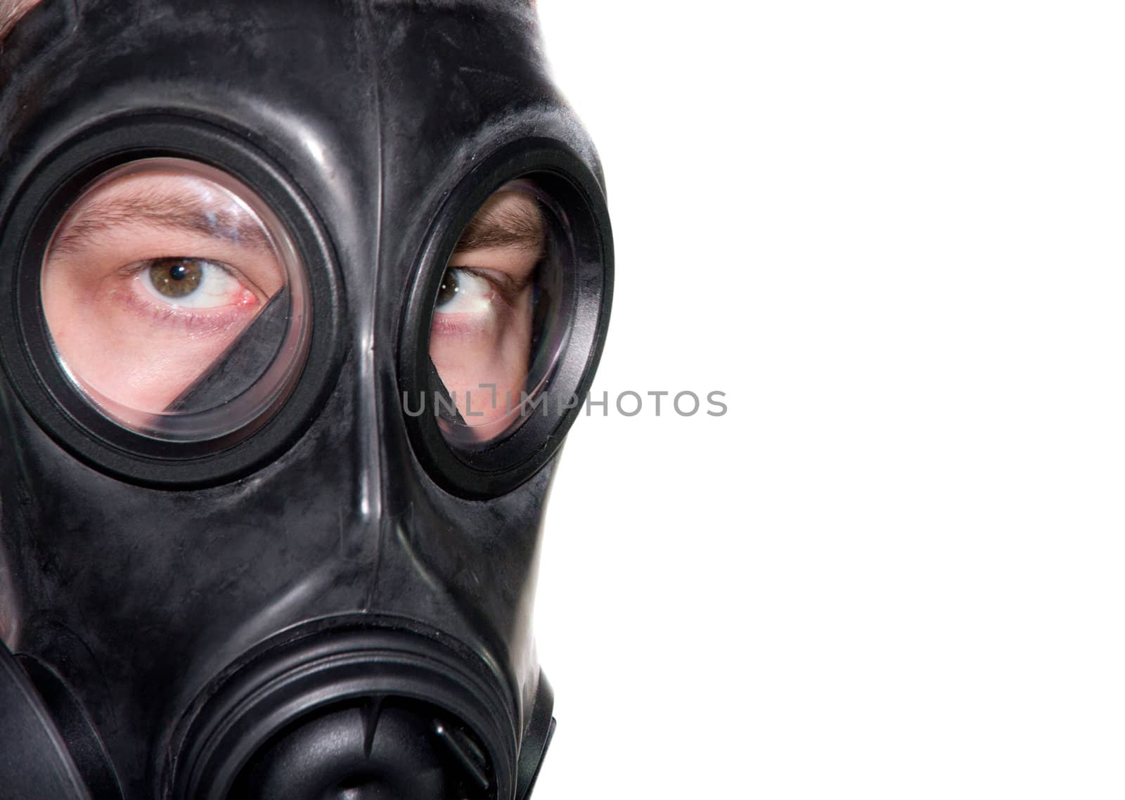 Gas mask man closeup by Stootsy