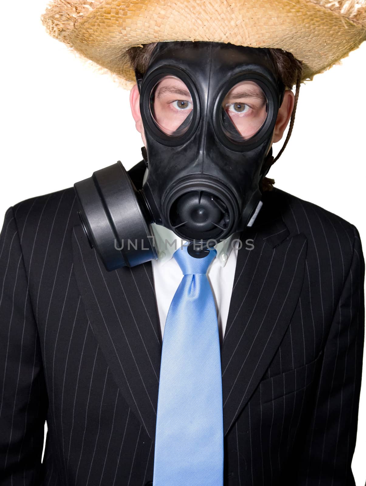 man with gasmask and hat by Stootsy