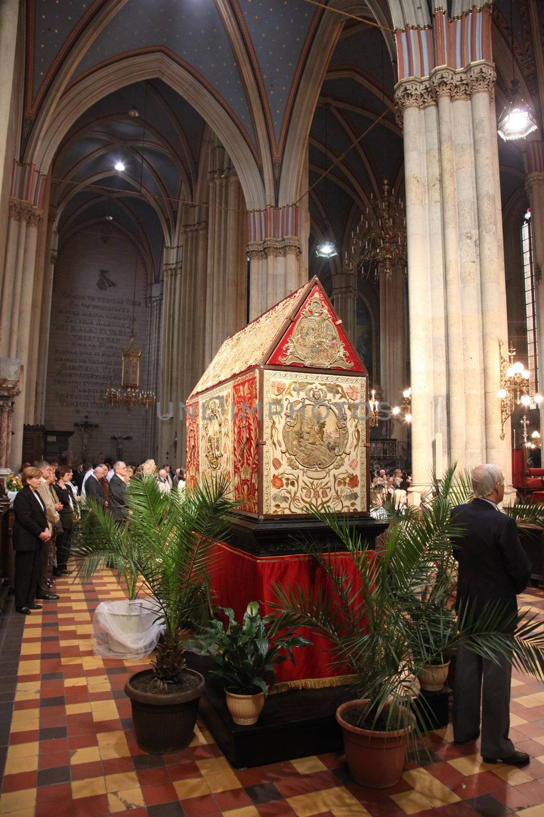 ZAGREB, CROATIA - APRIL 11: On Holy Saturday, people pray in front of God's tomb in the Zagreb Cathedral, April 11, 2009 in Zagreb, Croatia.