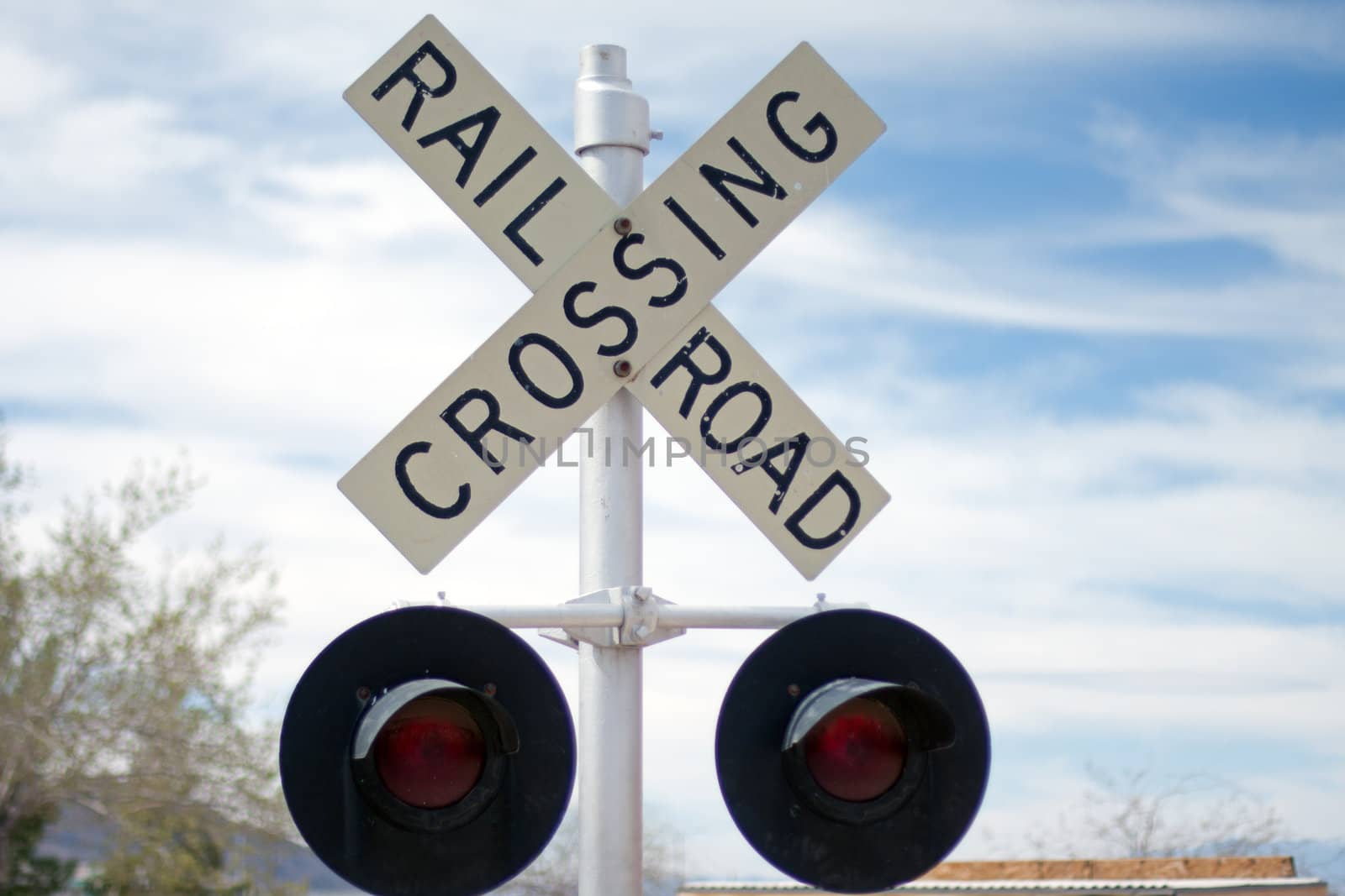 Vintage Rail Road Crossing Sign with red lights