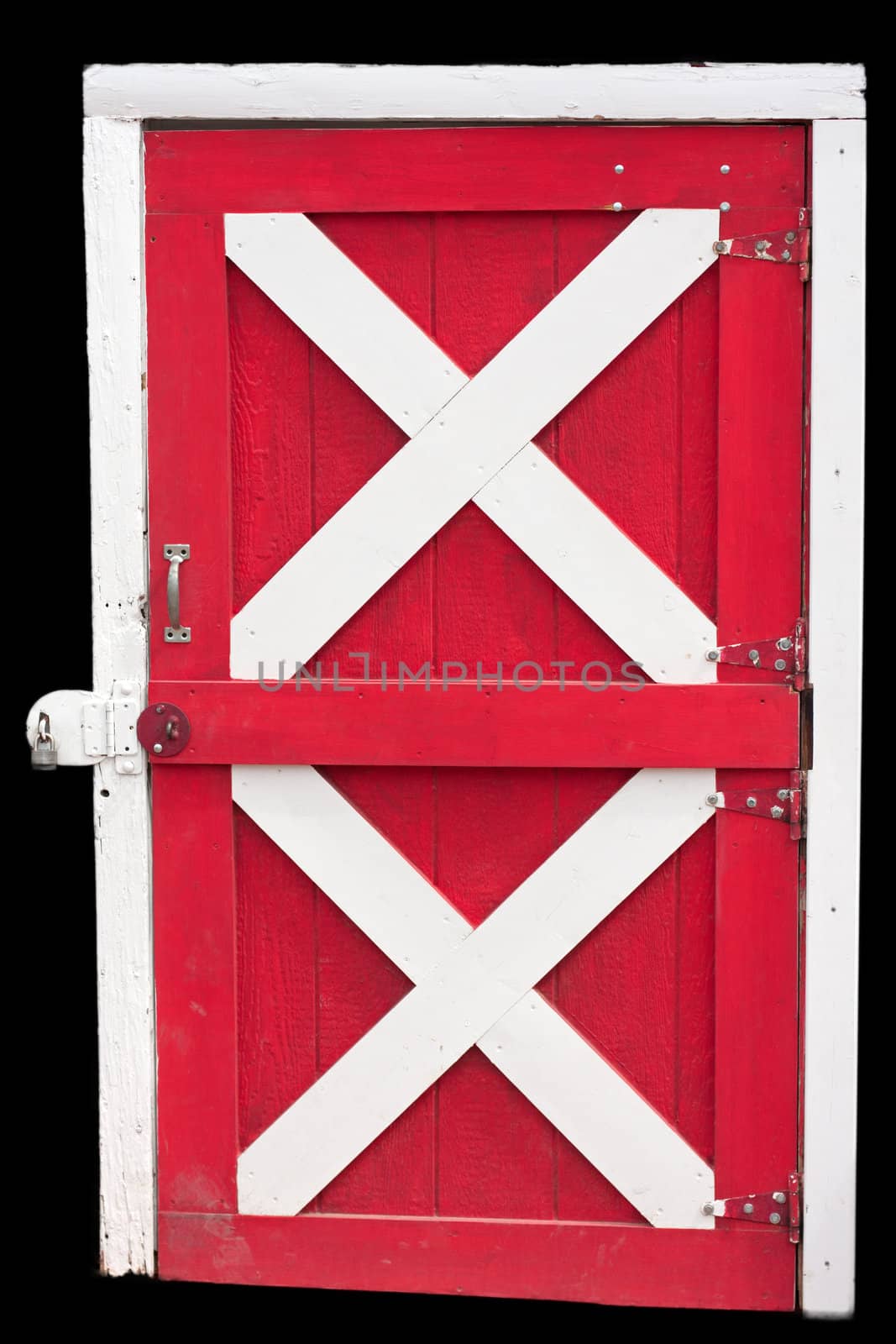 Barn Door locked, isolated in red and white