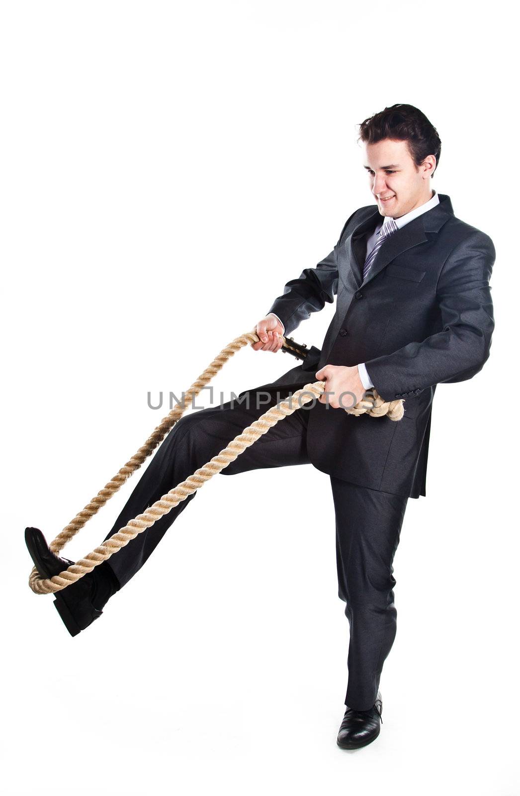 Portrait of a young successful and respectable businessman with a rope