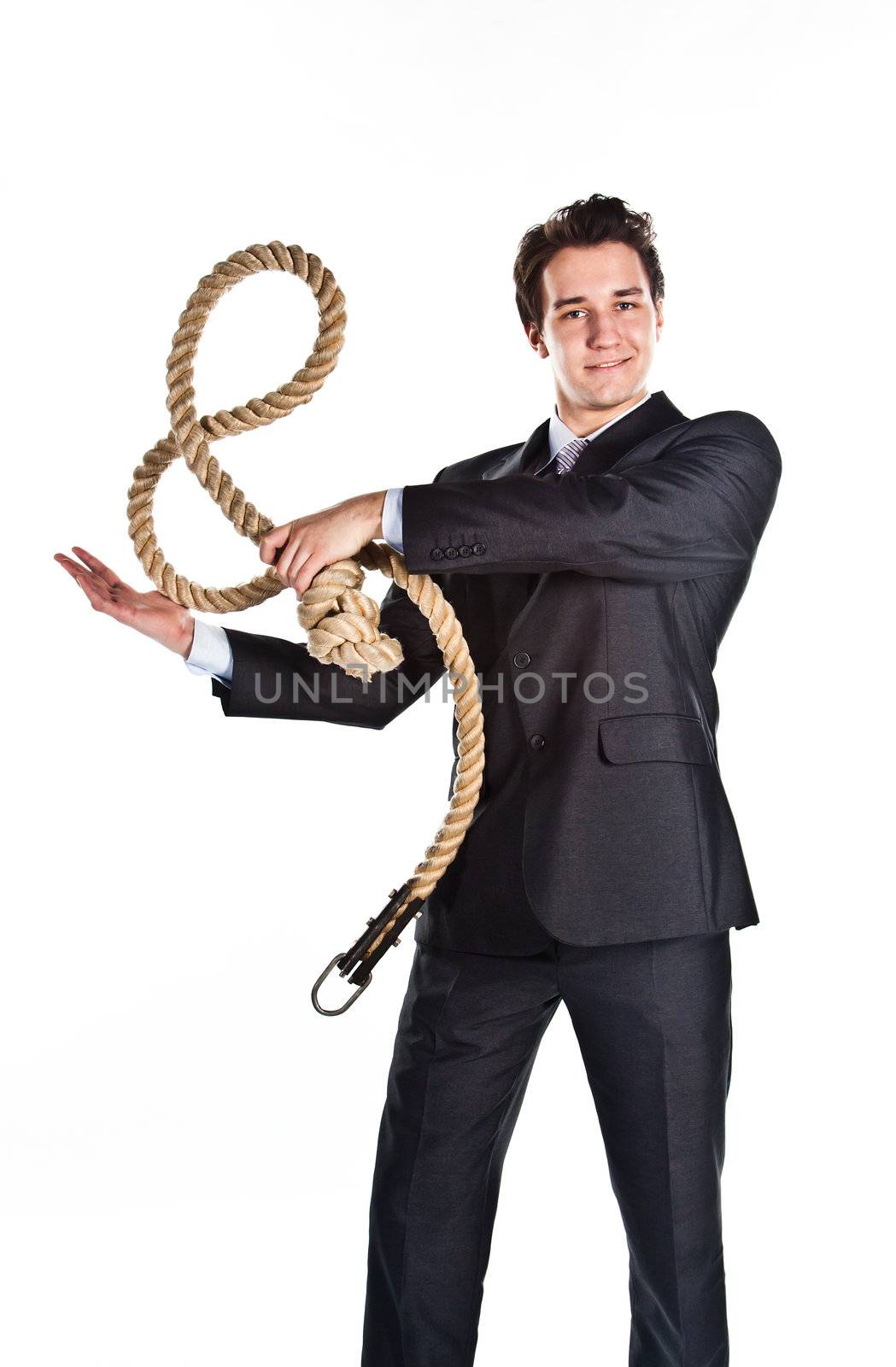 Portrait of a young successful and respectable businessman with a rope