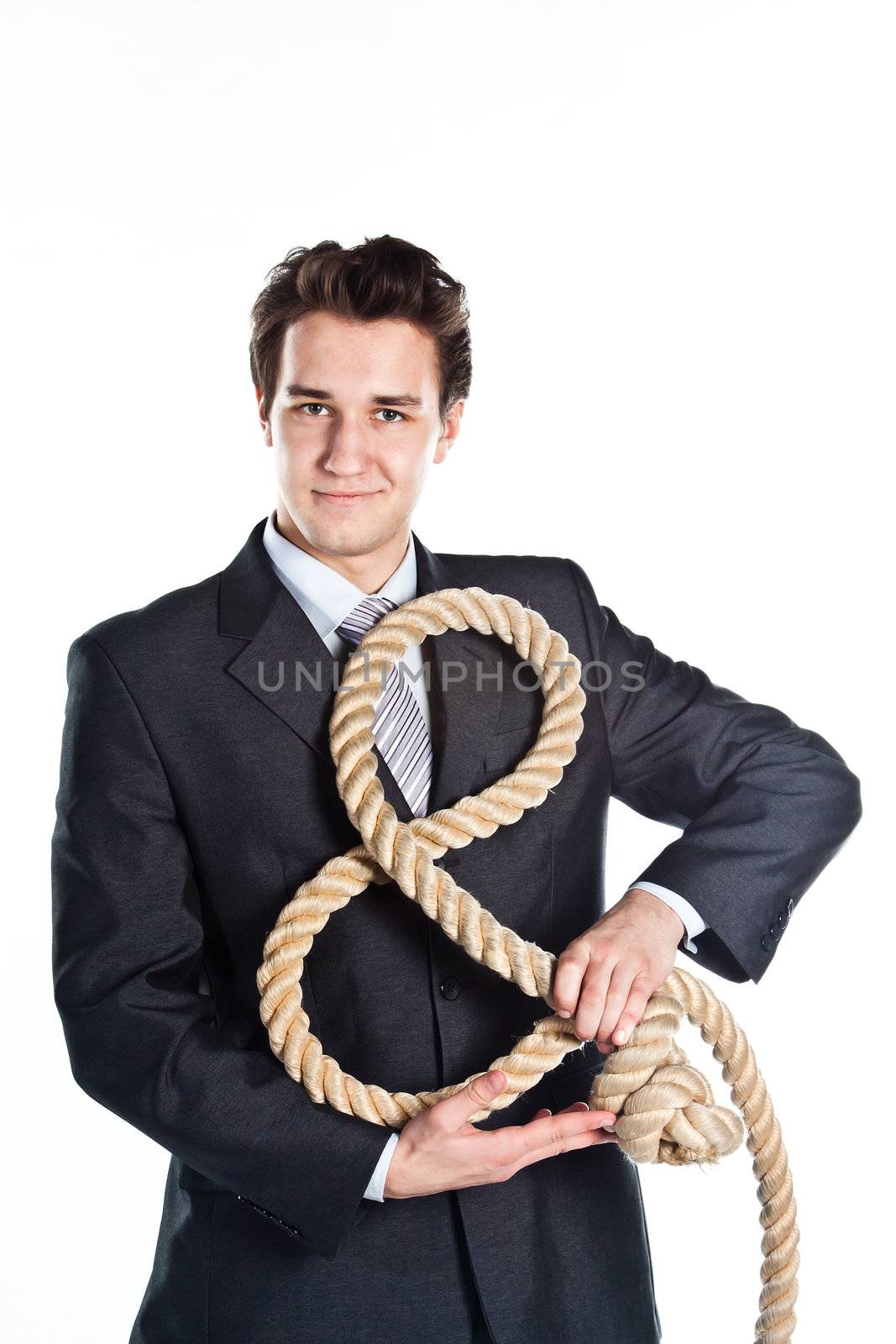 Portrait of a young successful and respectable businessman with a rope