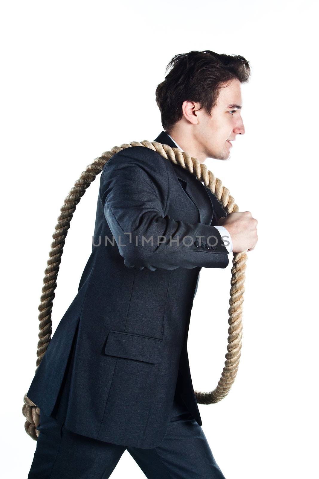 Portrait of a young successful and respectable businessman with a rope