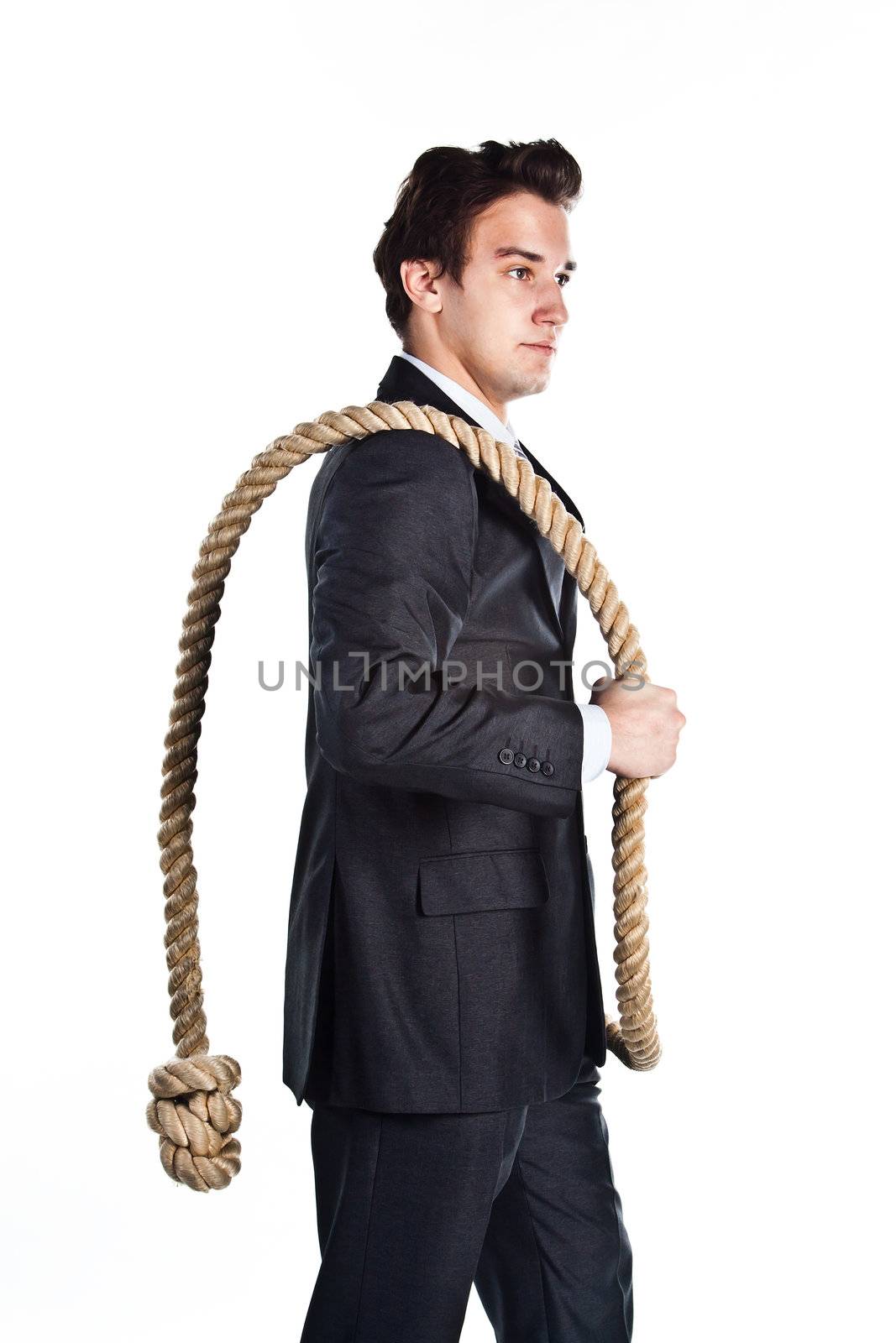 Portrait of a young successful and respectable businessman with a rope