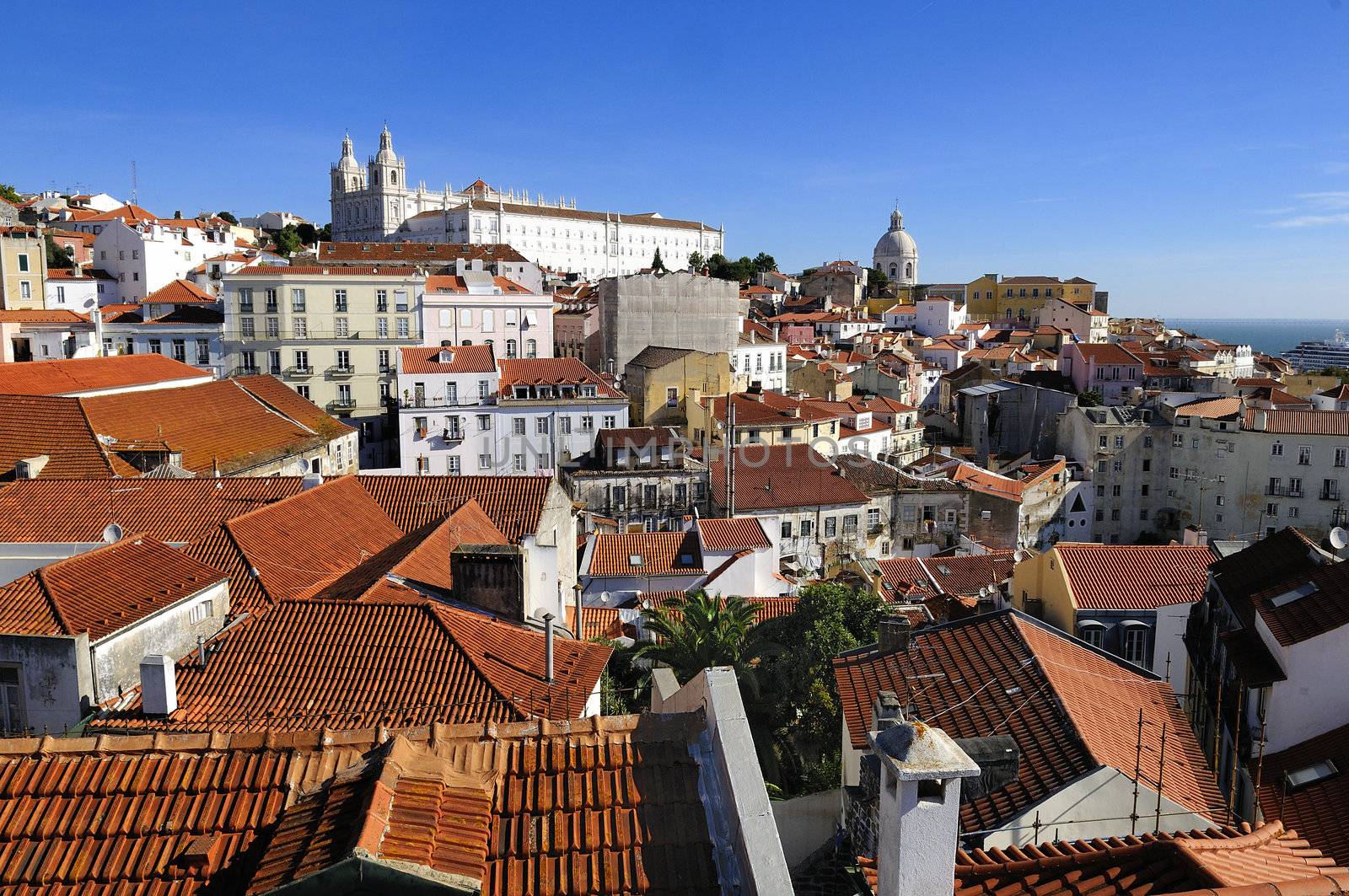 Panorama of a old traditional neighborhood in Lisbon