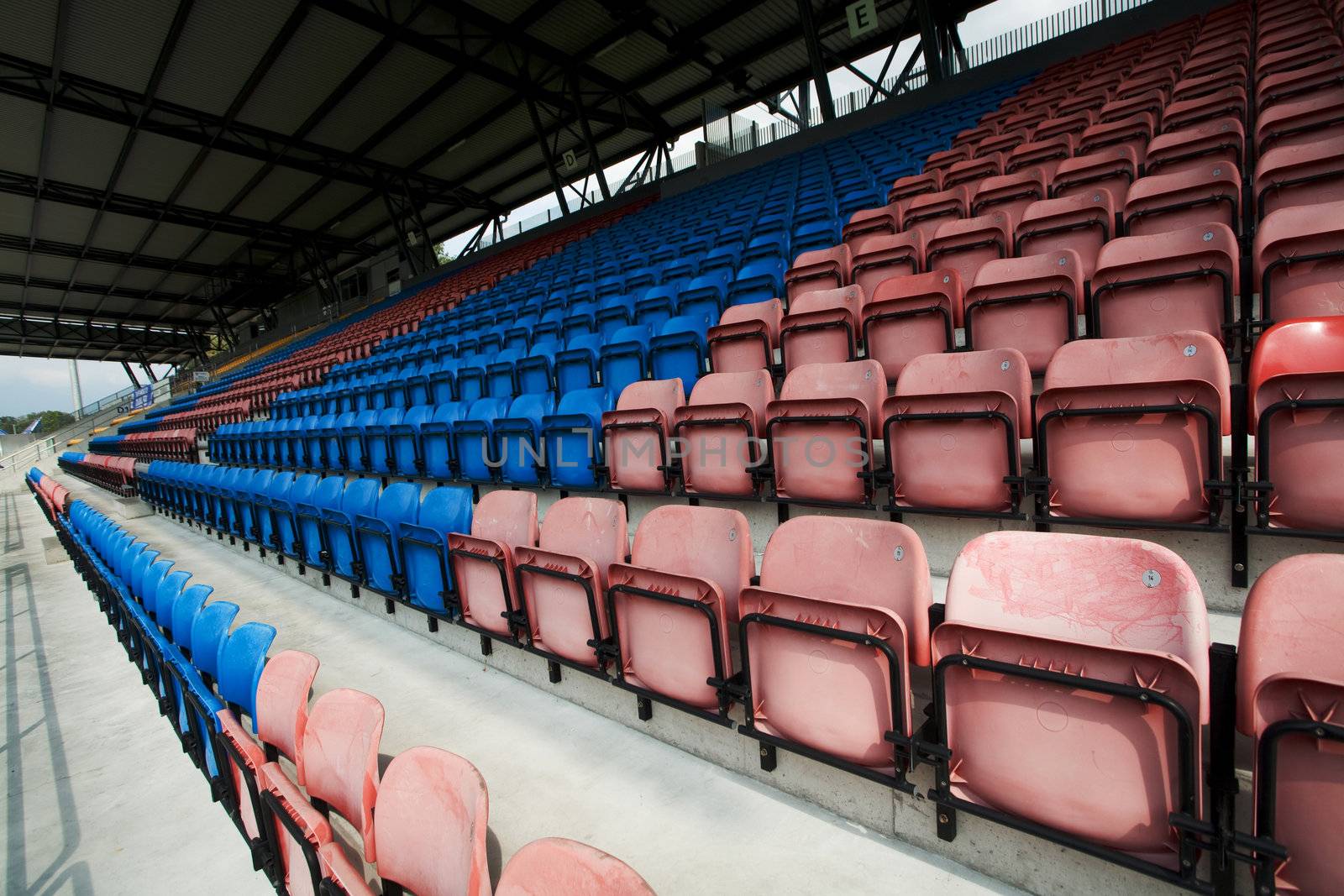 An image of empty seats of the stadium