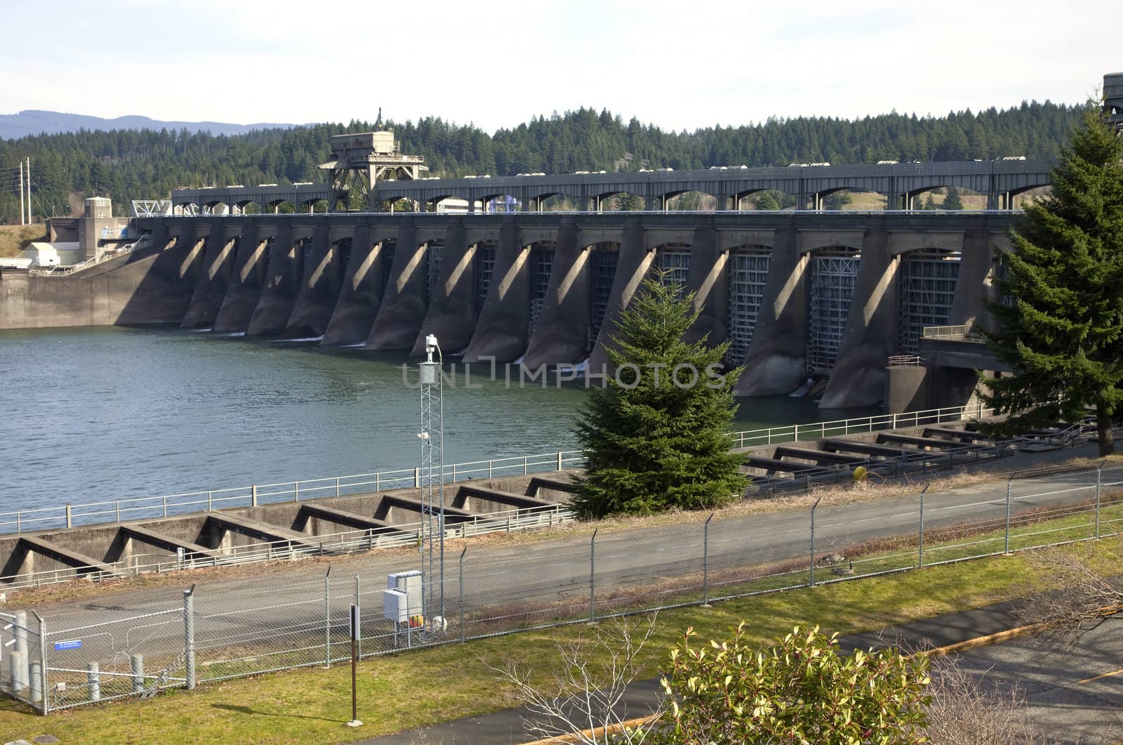 Bonneville dam and surroundings, Columbia River Gorge OR.