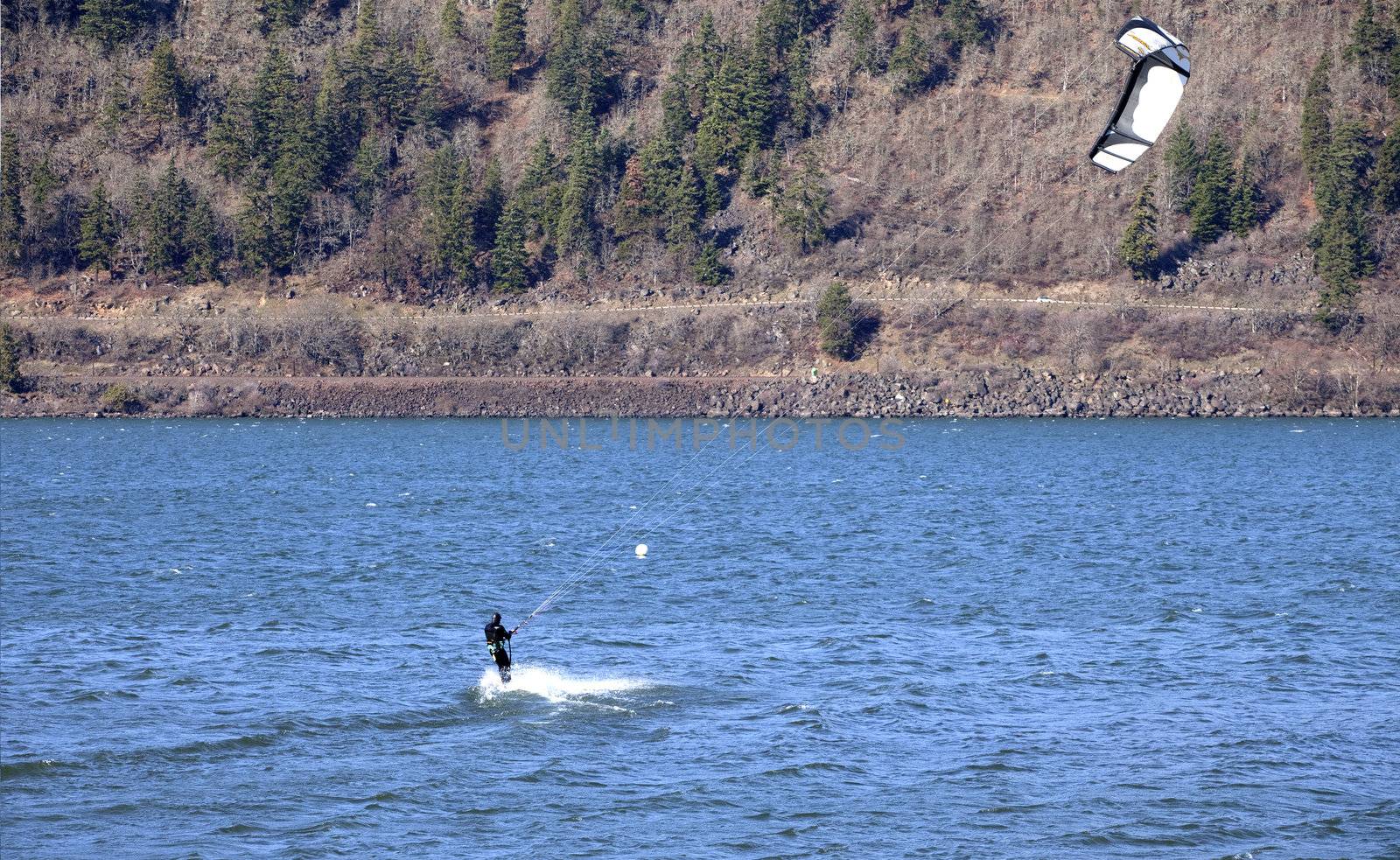 Wind surfers enjoying the pull, Columbia River Gorge OR.