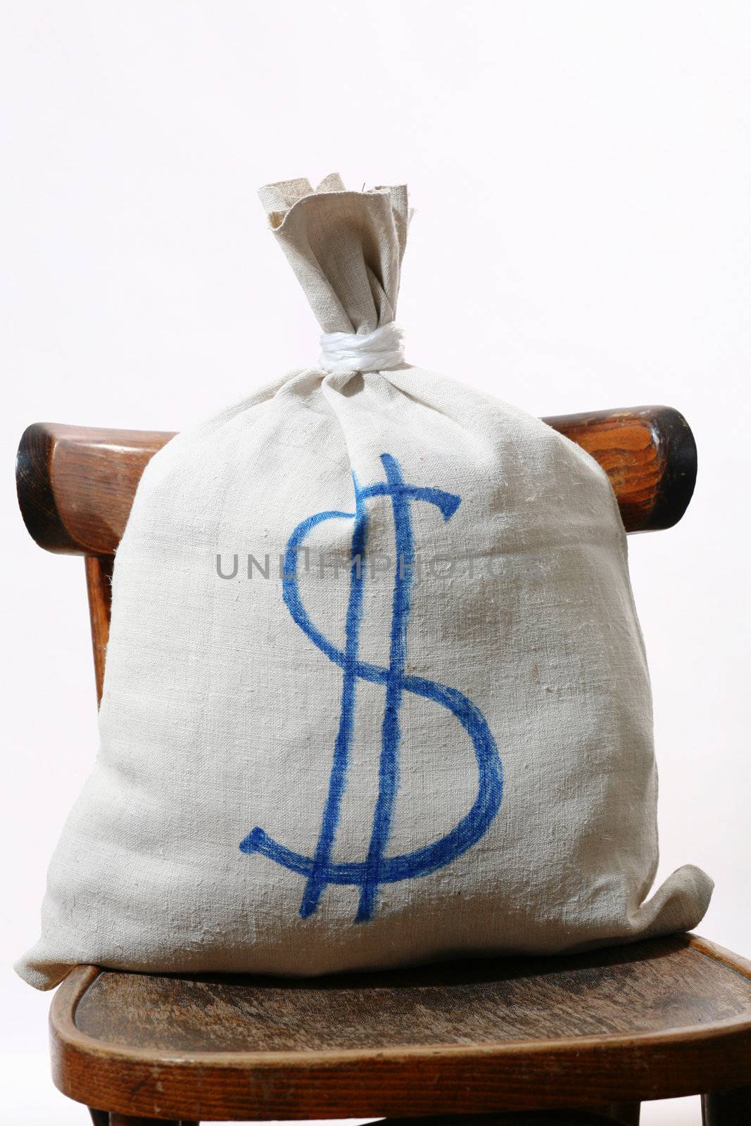 An image of a white bag with sign dollar on it