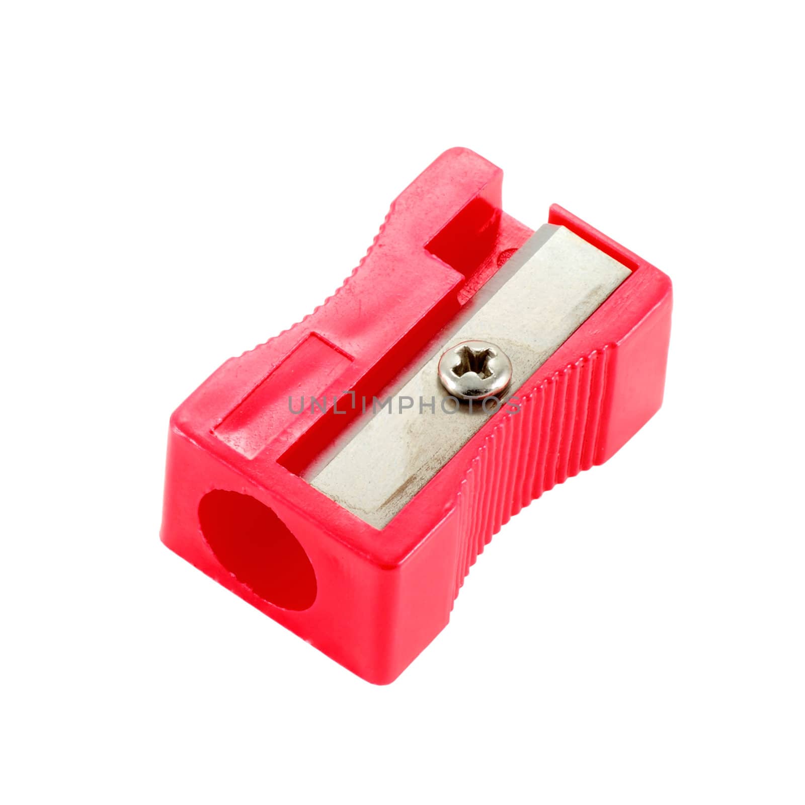 red plastic sharpener on a white background