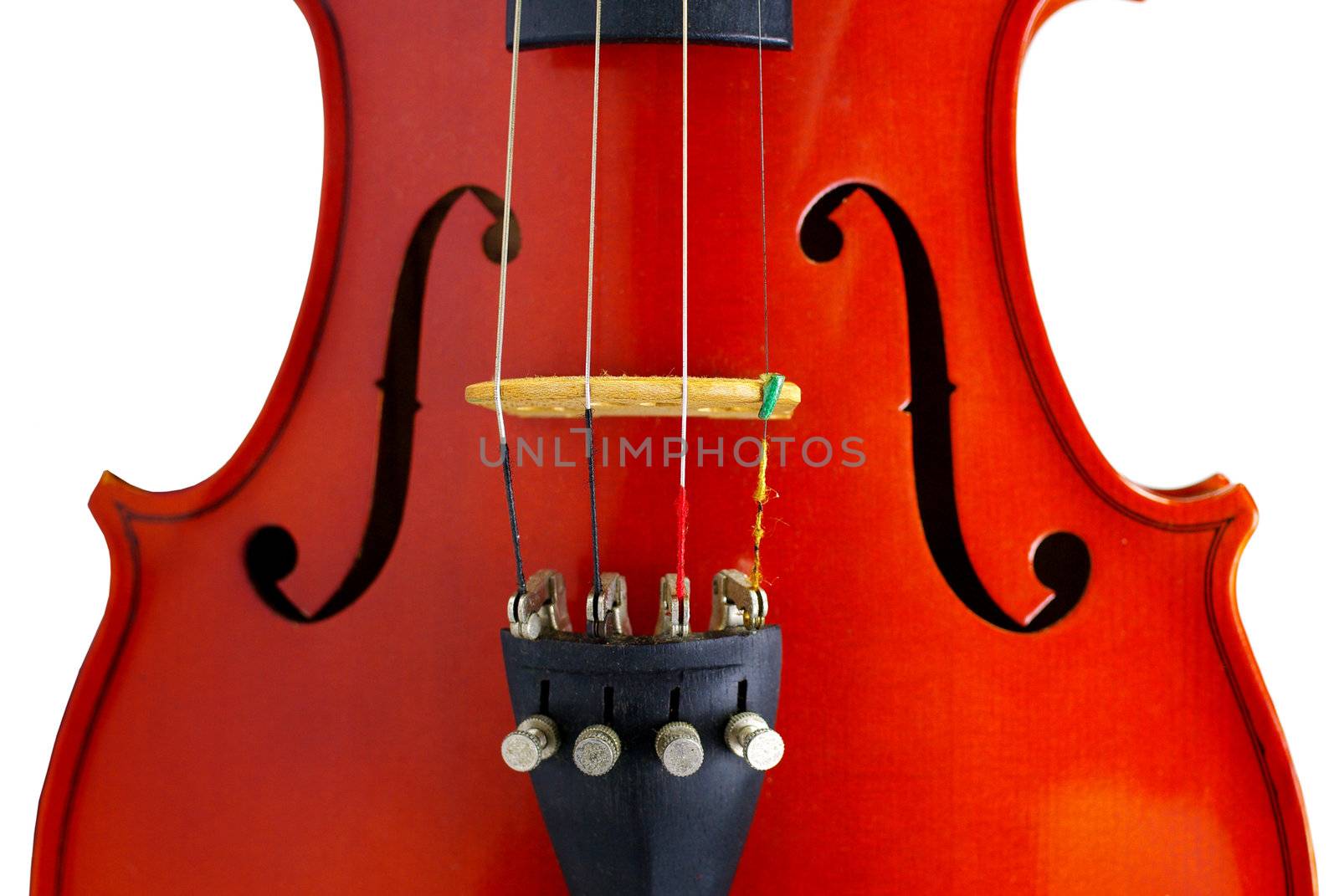 Close-up of a classic violin isolated on white background 