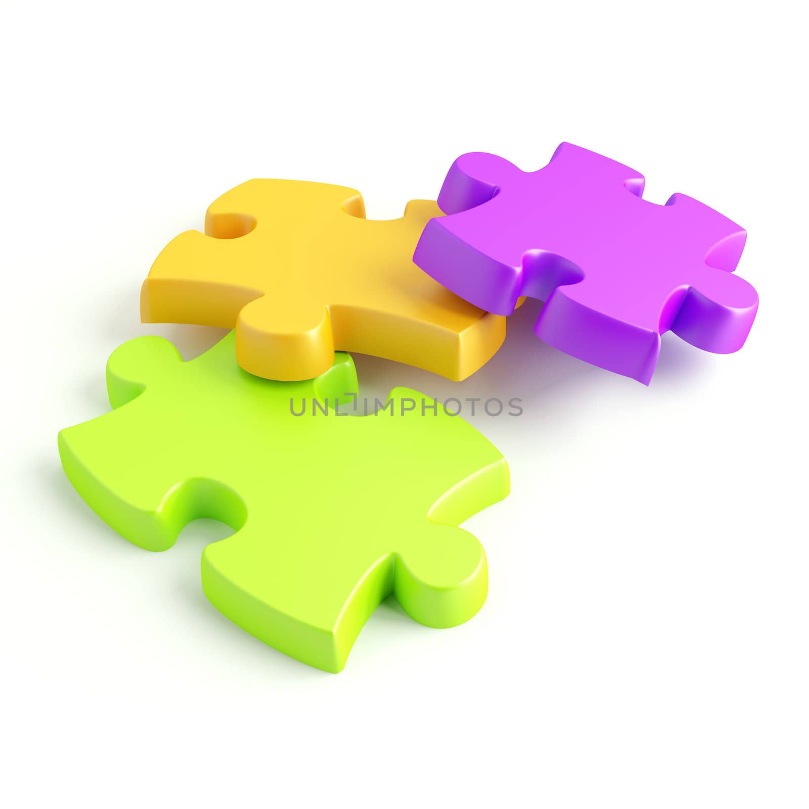 Parts of a puzzle with funny colors on a white background