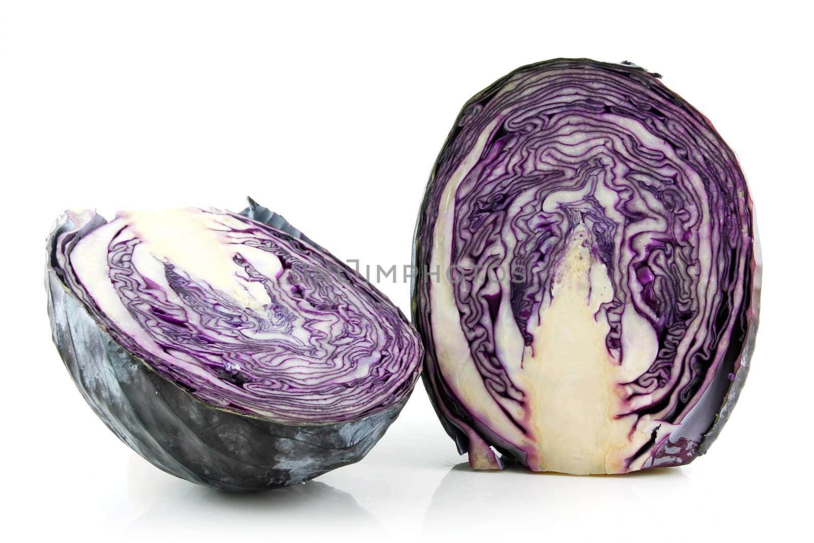 Red Ripe Sliced Cabbage Isolated on White Background