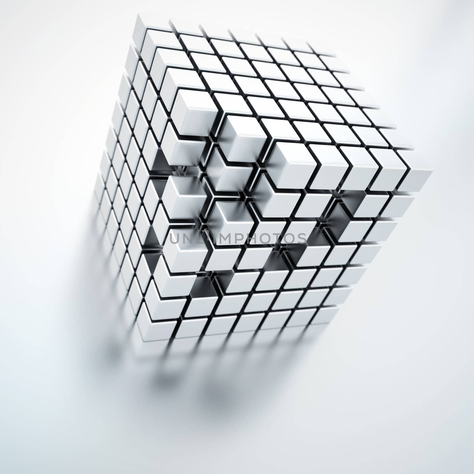 Abstract bright metallic cubes on a light background