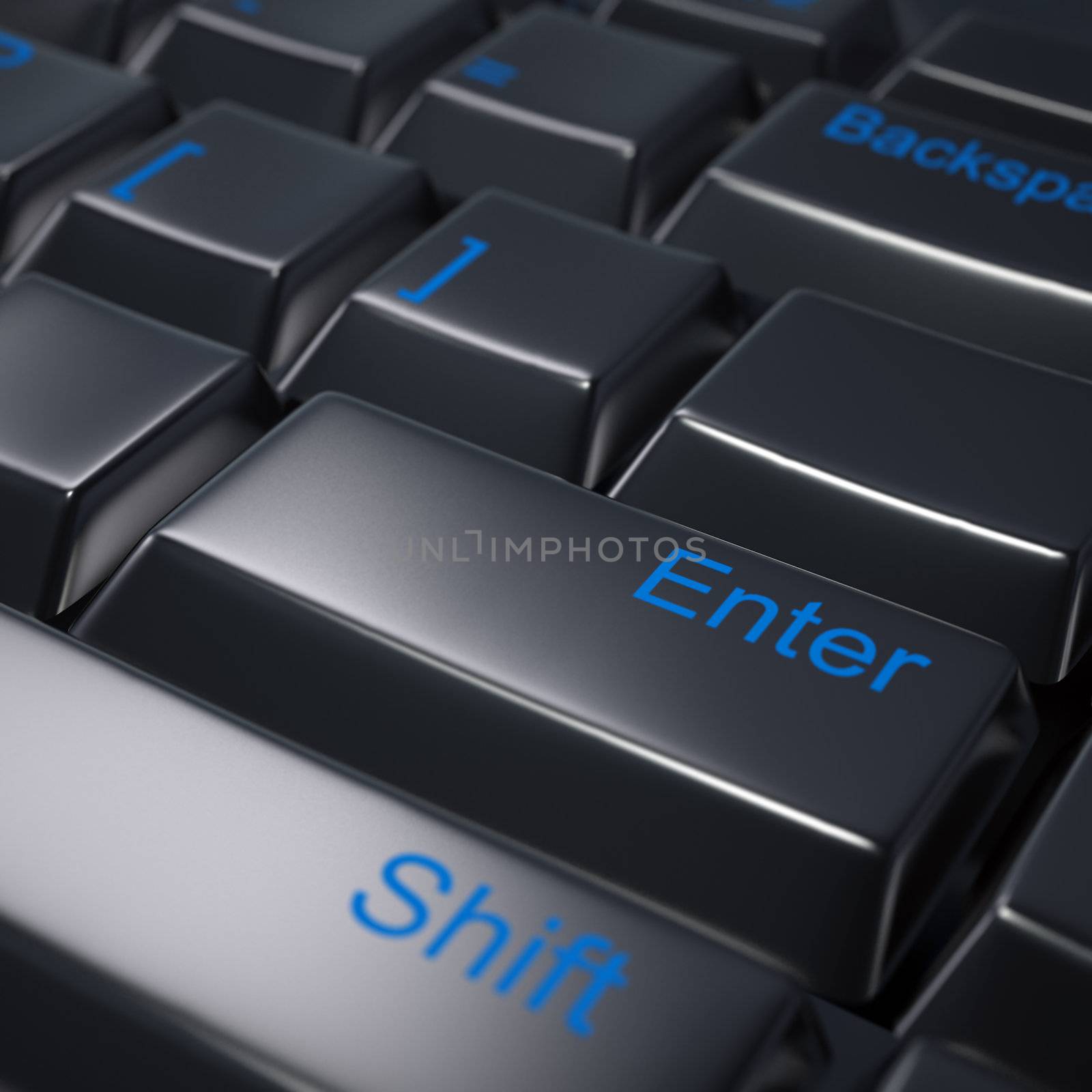 dark grey metallic buttons of computer keyboard with letters