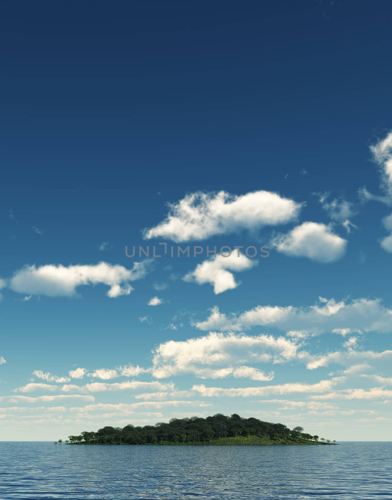 green island and blue water surface of ocean