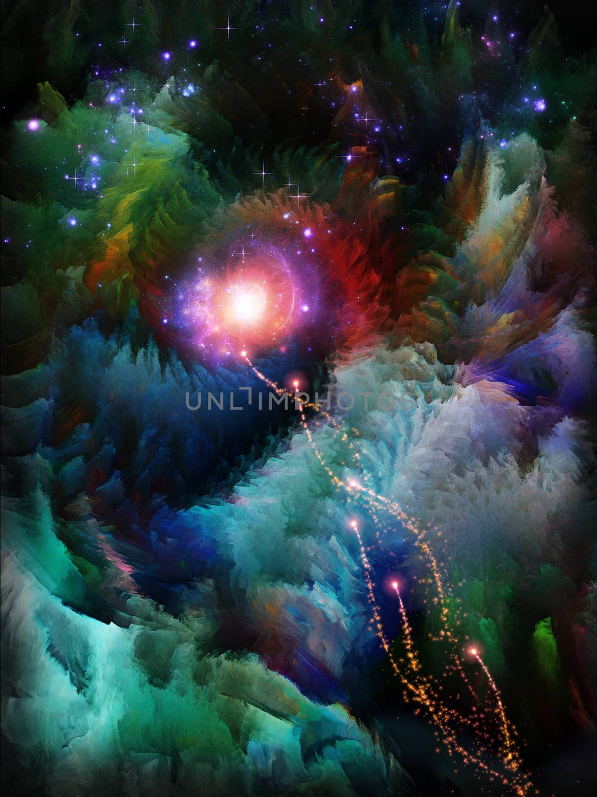 Never Worlds series. Abstract design made of colorful dimensional fractal worlds on the subject of fantasy, dreams, creativity,  imagination and art