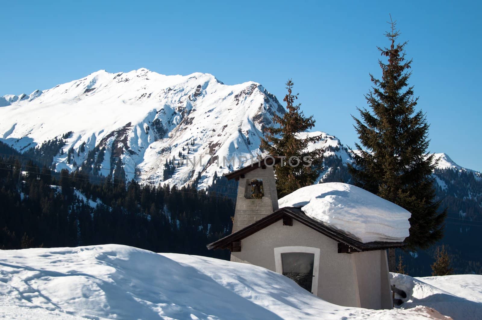 small chapel in skiing resort in the mountains of Montafon, Austria