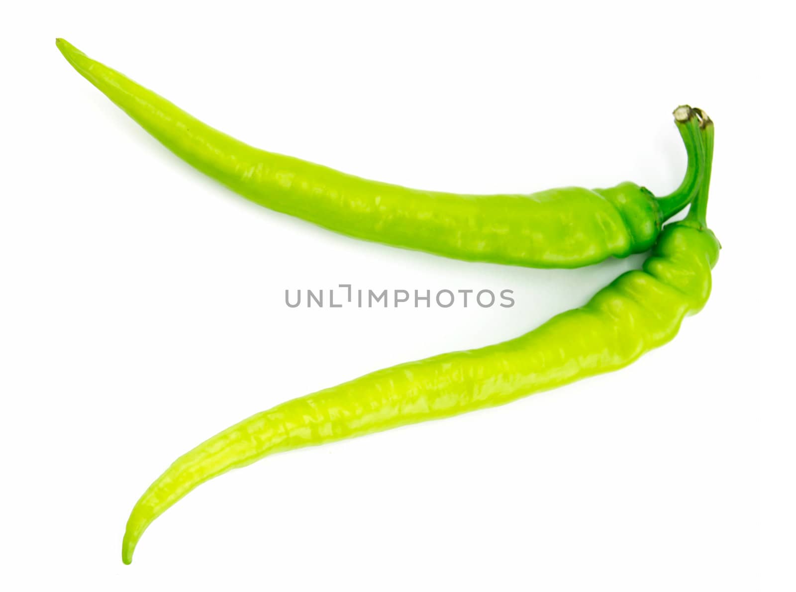 Green Chili Peppers Isolated on White Background