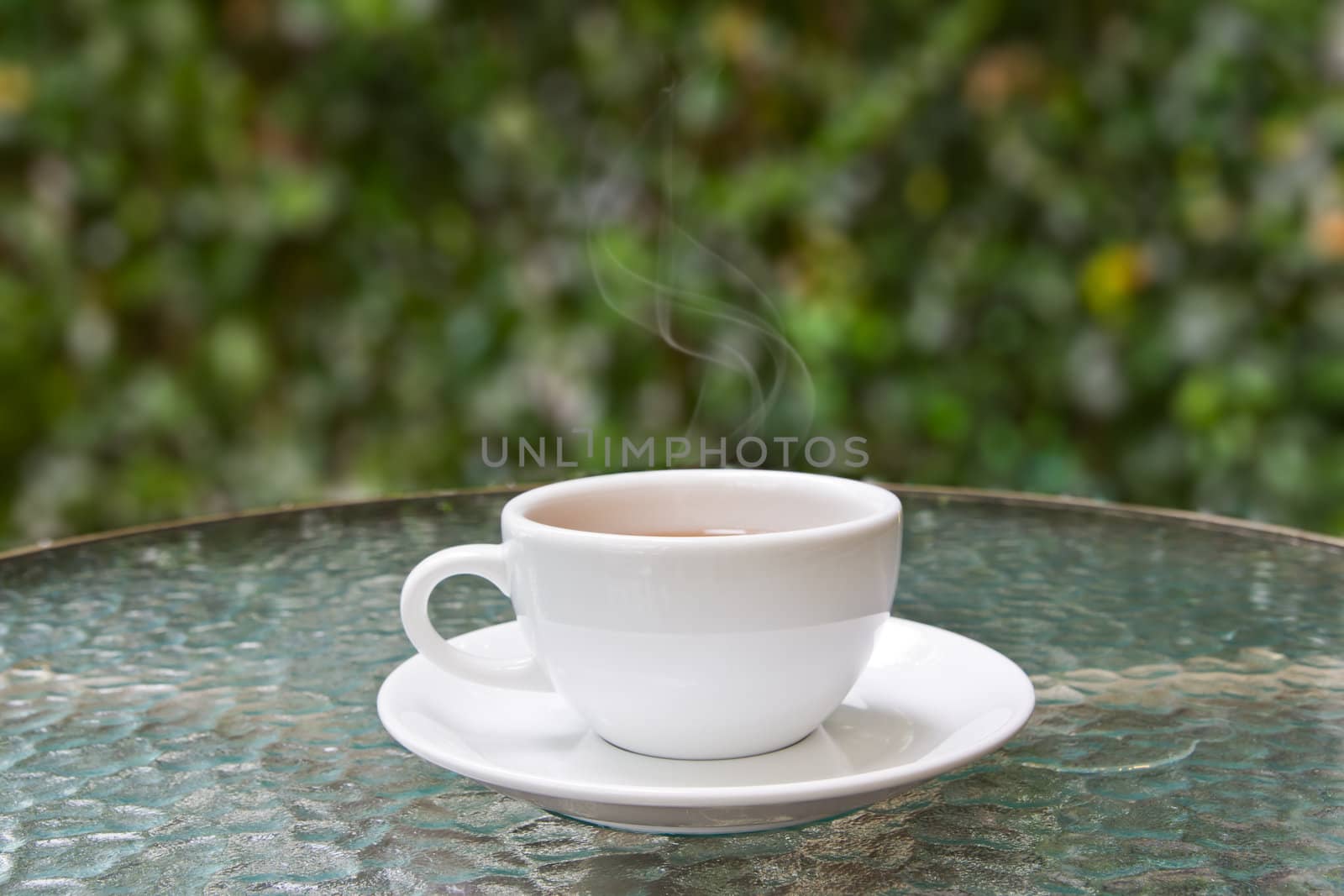 coffee cup on glass table