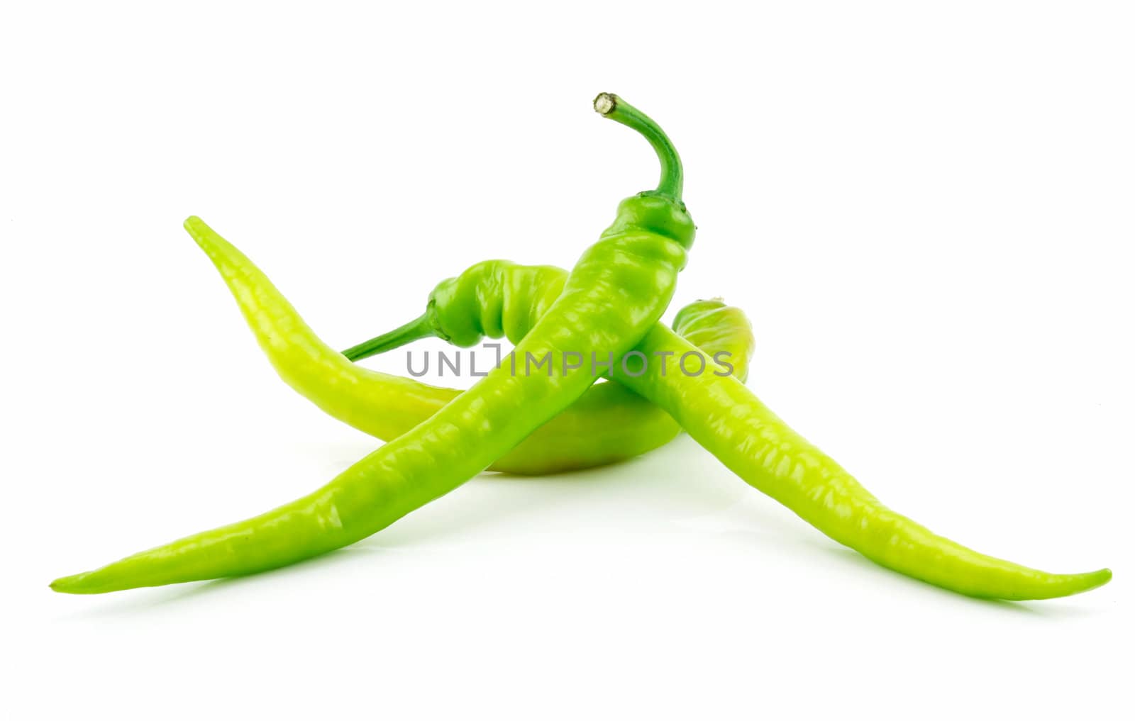 Green Chili Peppers Isolated on White Background