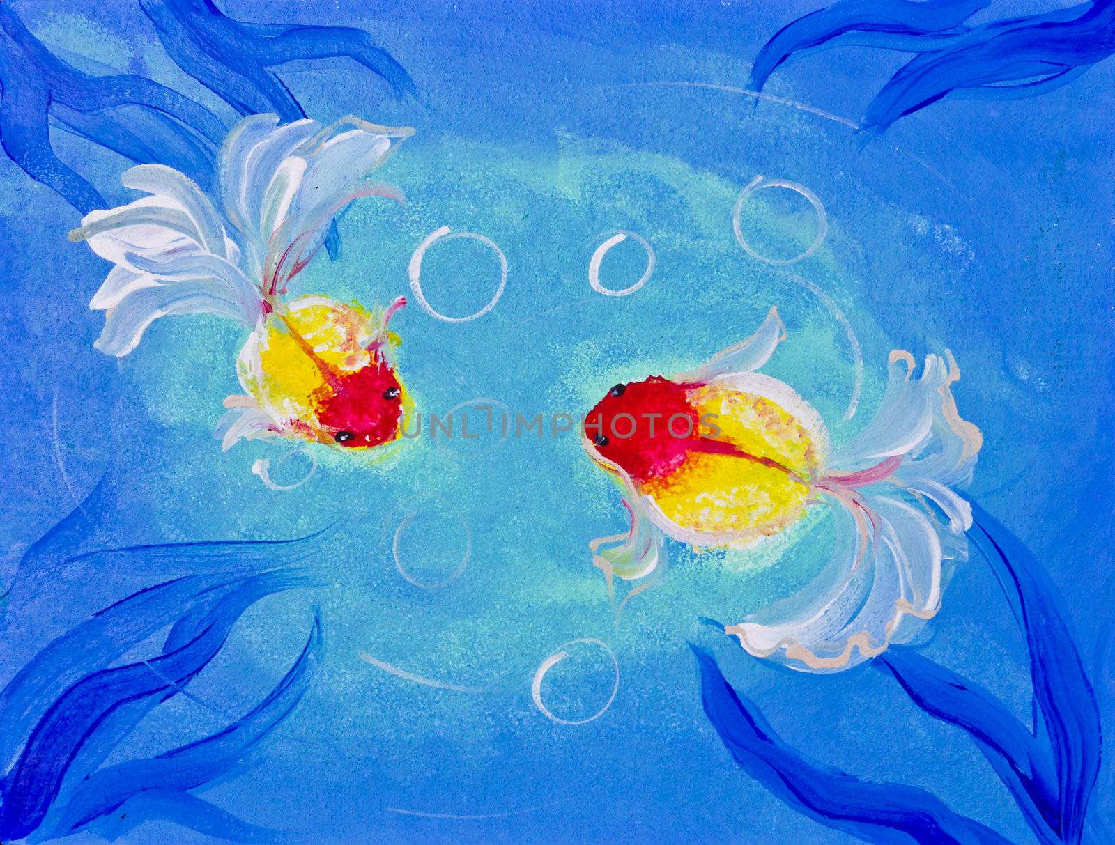 painting of goldfish in water