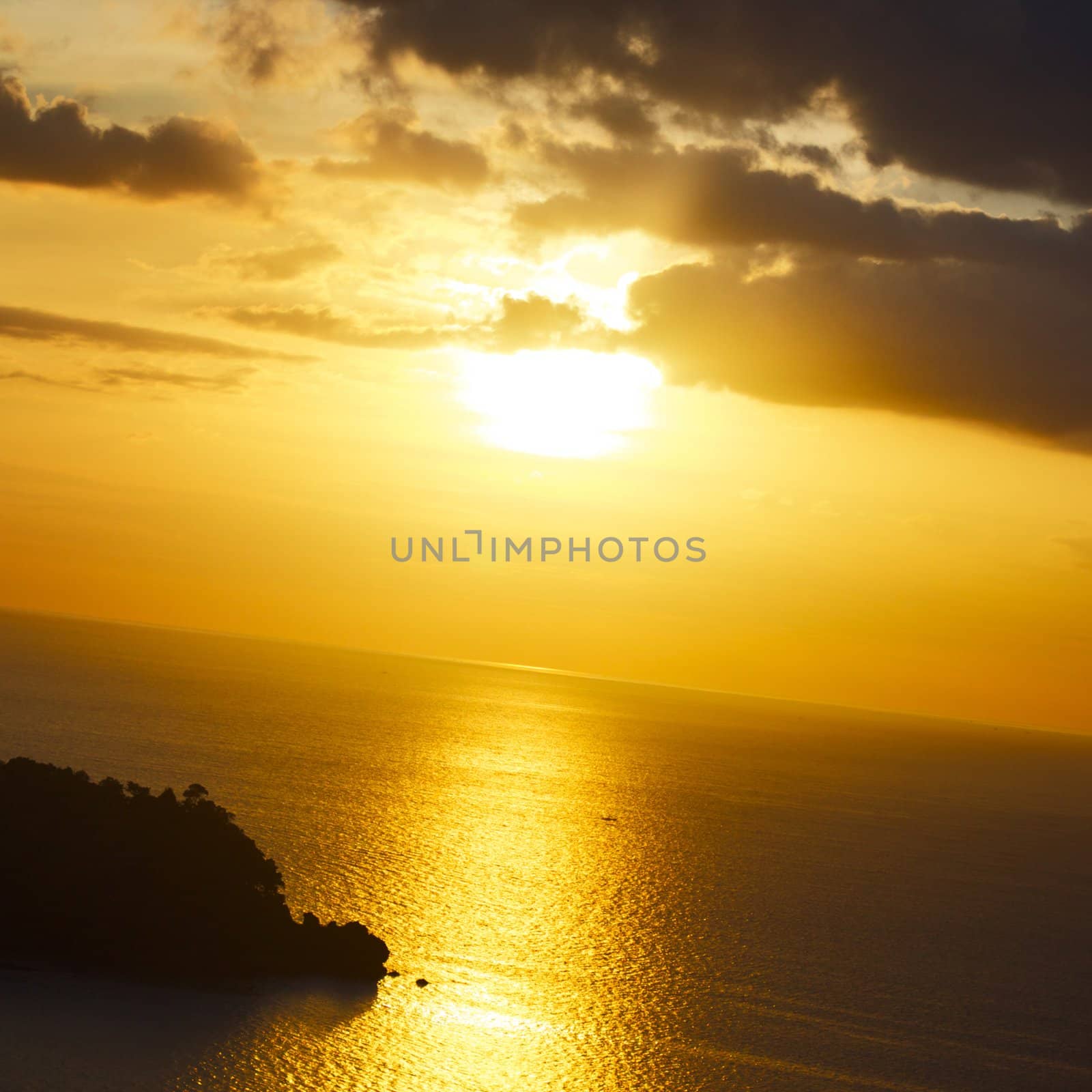 sunset over Andaman Sea, in Thailand, high angle view