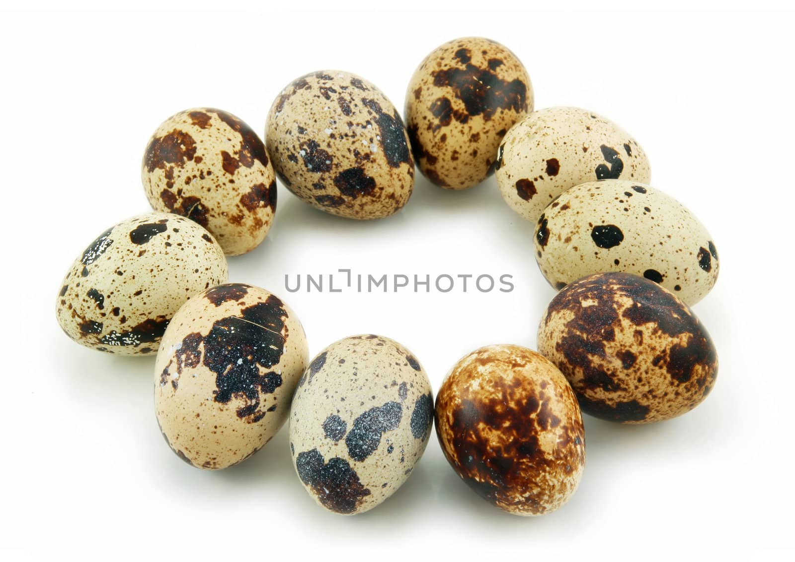 Group of Raw Quail Eggs Isolated on White Background