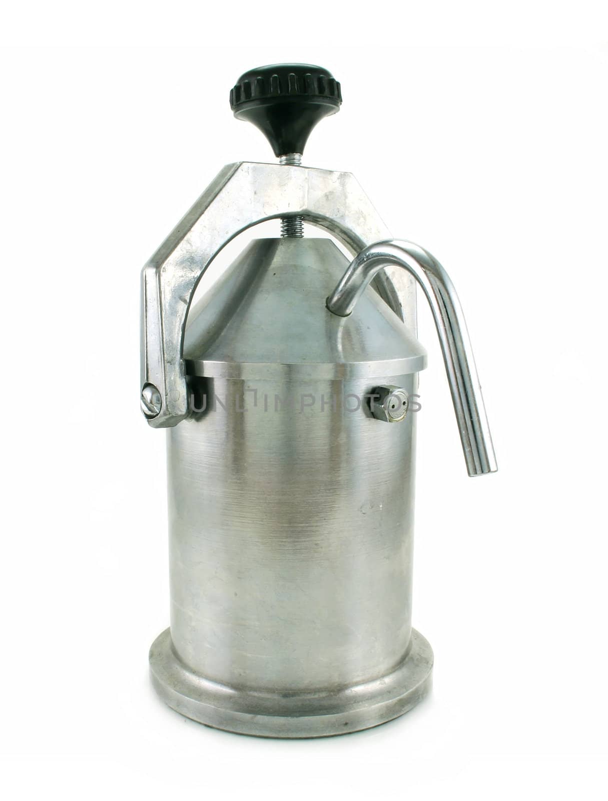 Metallic coffee percolator isolated on a white background