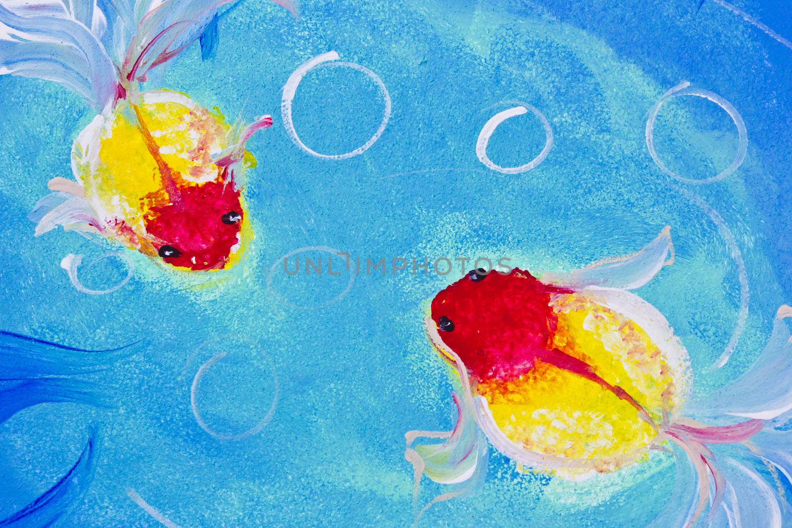 painting of goldfish in water by tungphoto