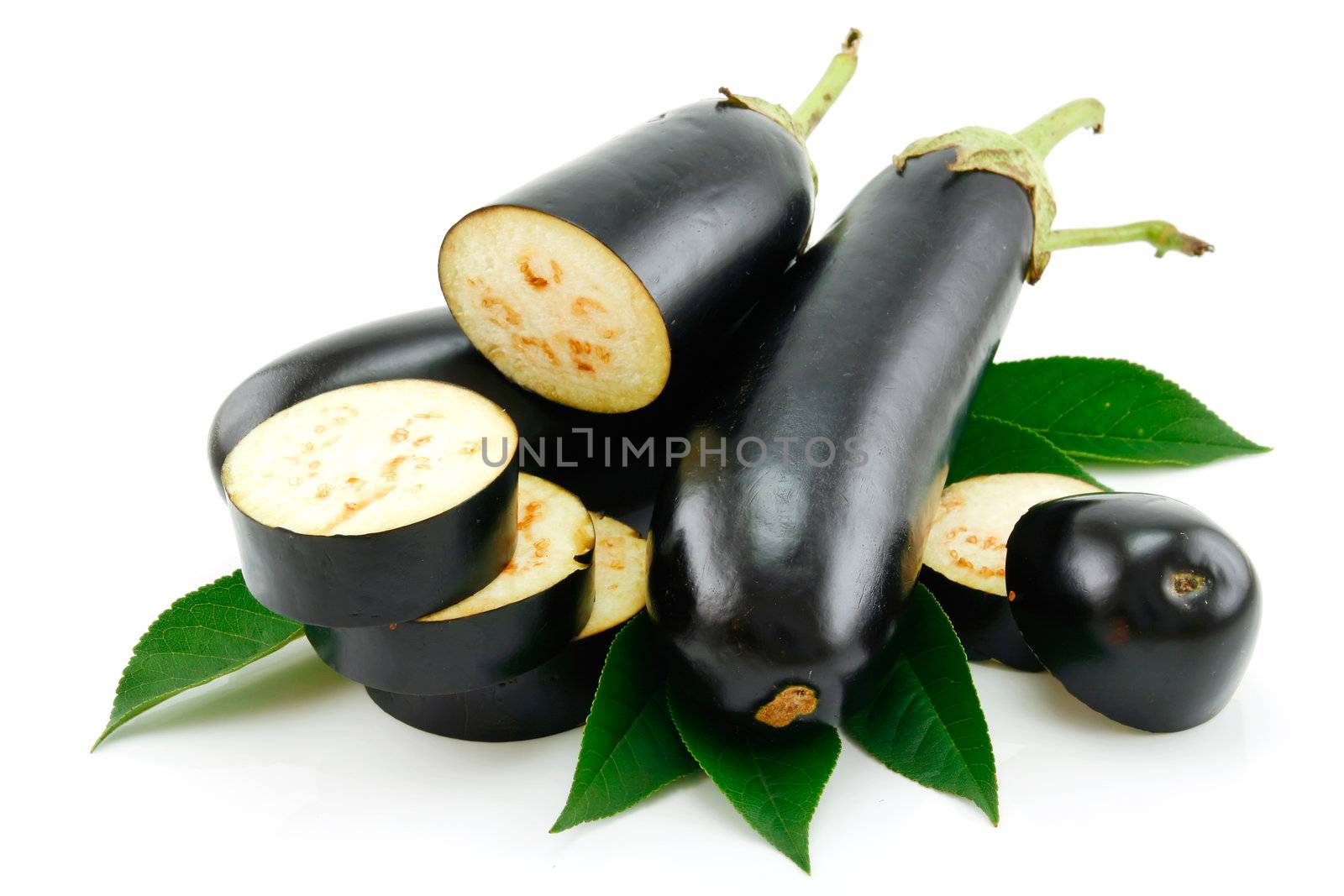 Sliced Aubergine Isolated on a White Background