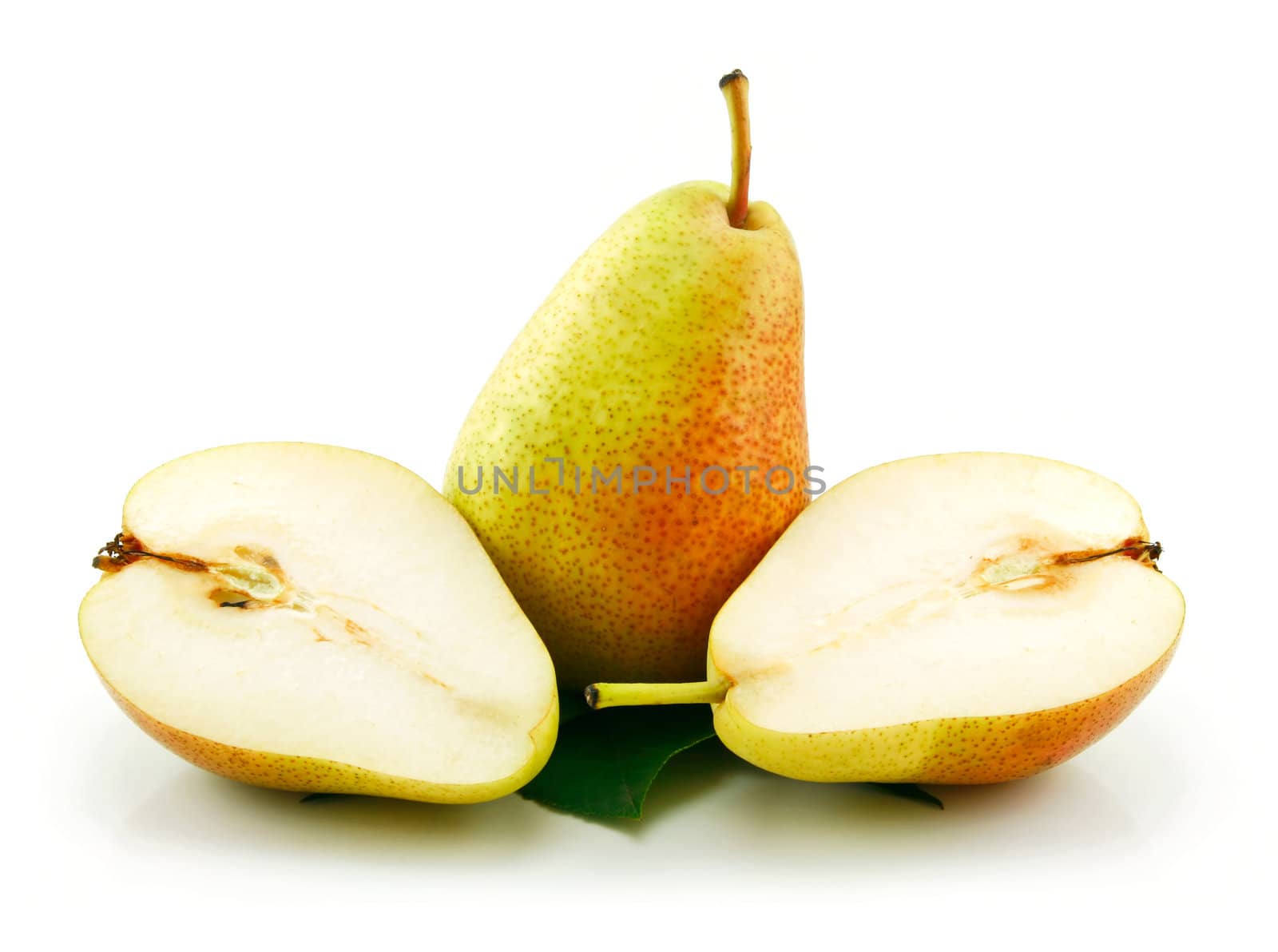 Sliced Ripe Green Pear Isolated on White Background