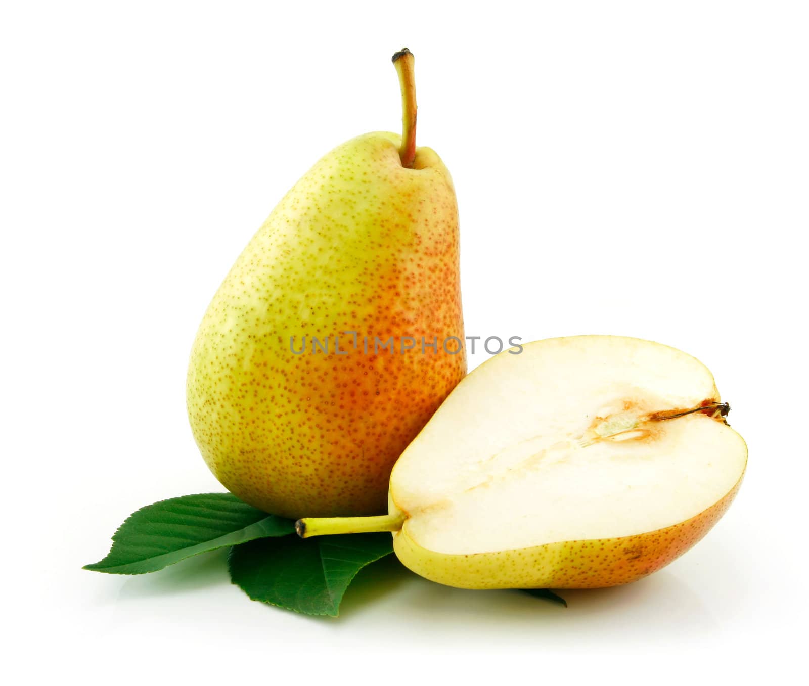 Sliced Ripe Green Pear Isolated on White Background