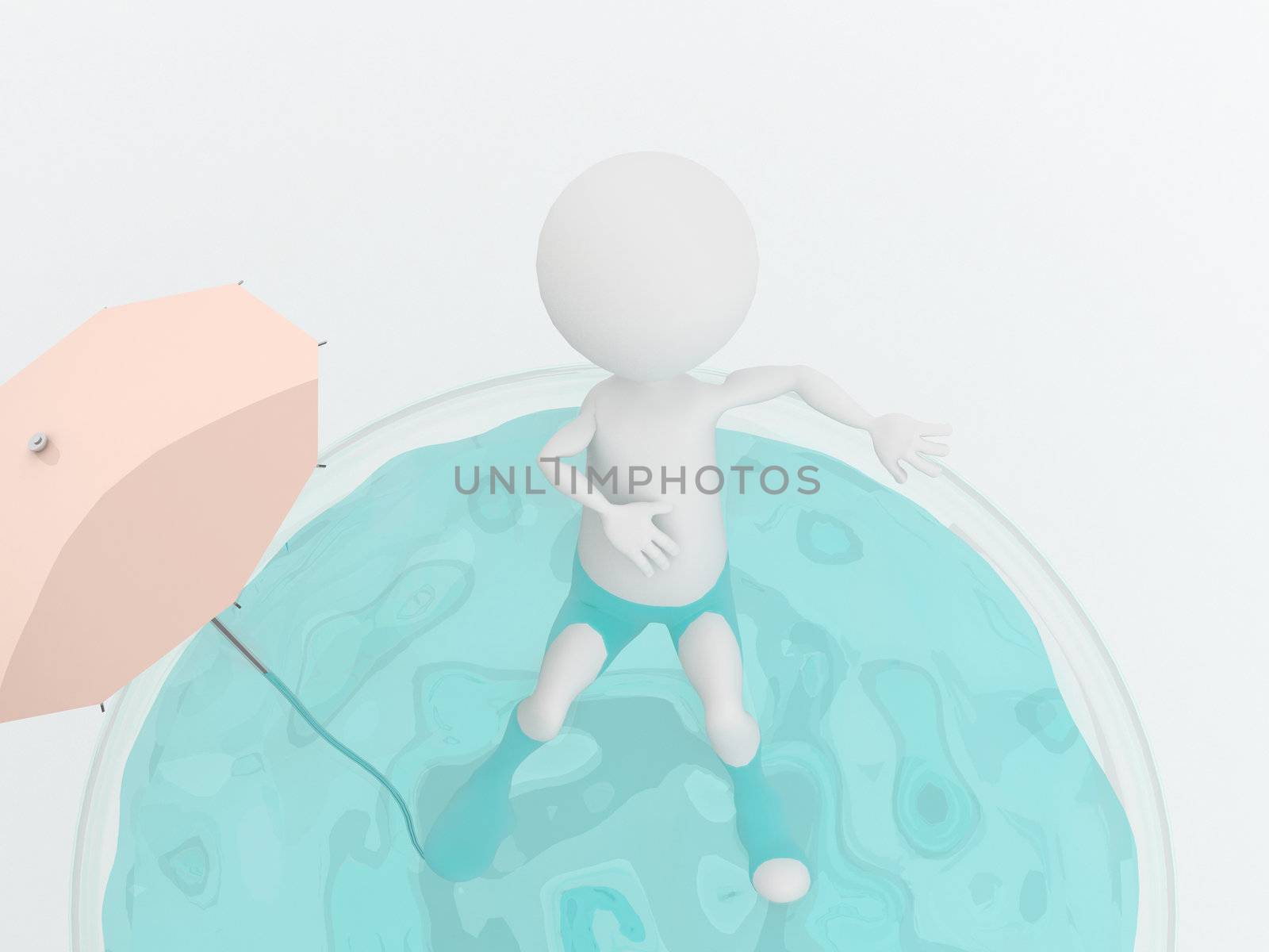 3d man relaxing in the pool isolated on white