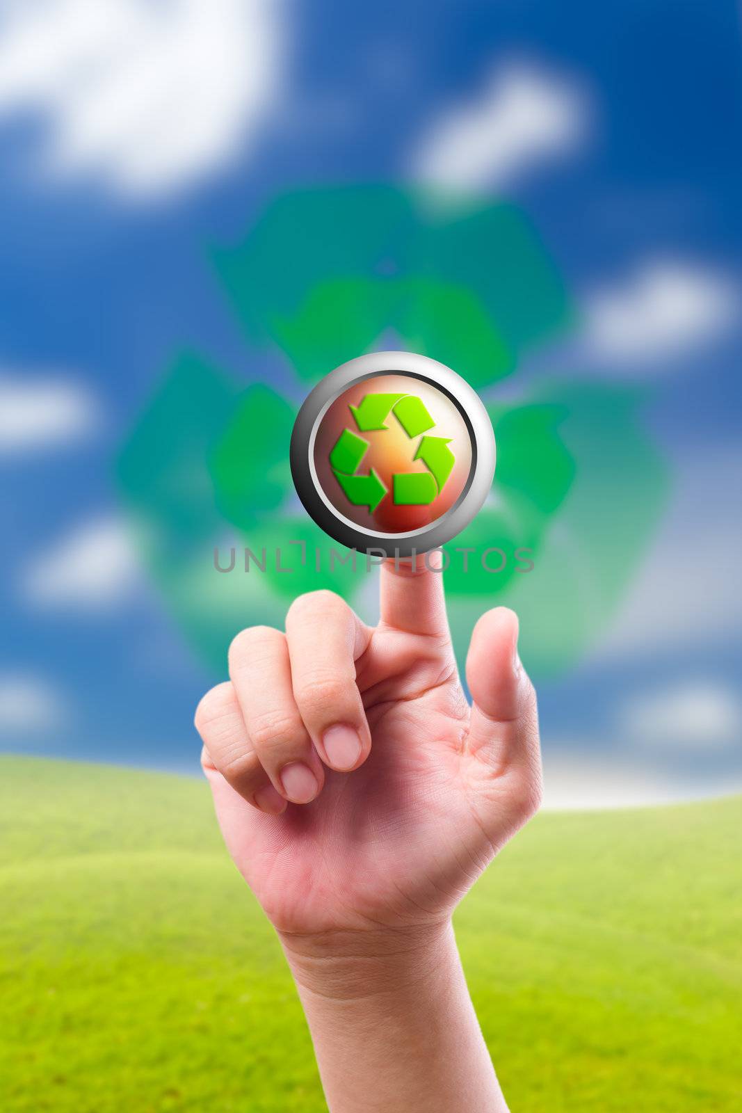 hand pushing recycle button by tungphoto
