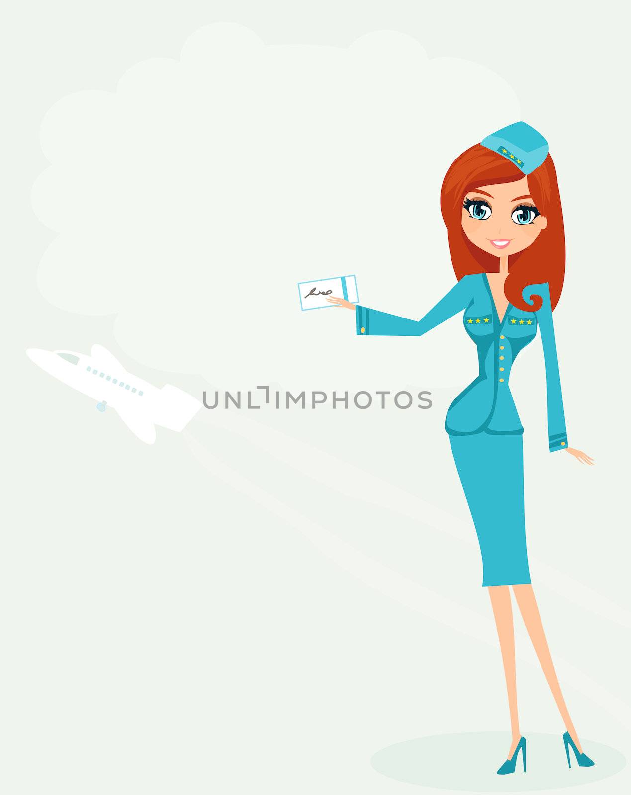 Beautiful stewardess with ticket